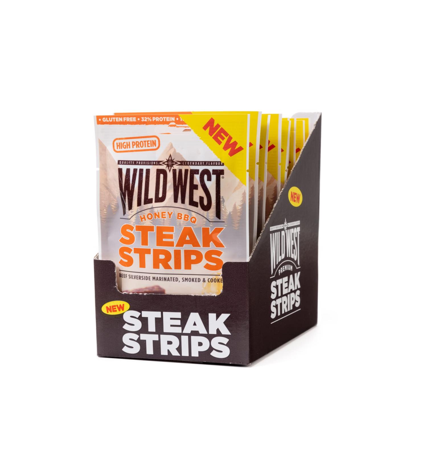 Buy Wild West Steak Strips - 16 x 60g Honey BBQ Beef Jerky | High Protein Snack | International Shipping Available - Buy Online on SooperMarket.com