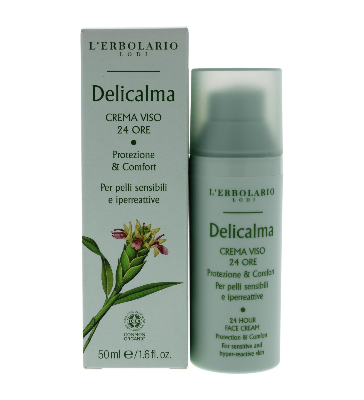 L'Erbolario Delicalma 24 Hours Face Cream - Comfort For Sensitive And Hyper-Reactive Skin - Reduces Reddening - Alleviates Irritation From Hyper-Reactivity - Helps Strengthen Skin's Defenses - 1.6 Oz