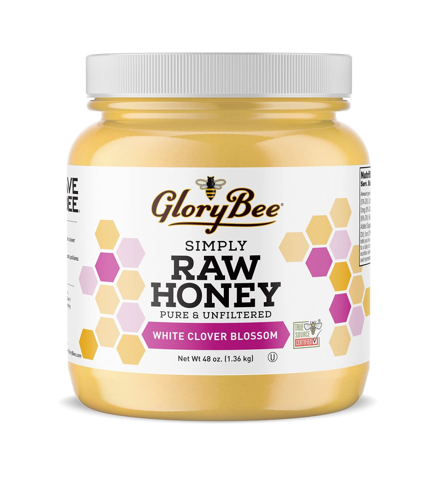 GloryBee Raw White Clover Honey - Pure, Natural, Unfiltered - Made In U.S.A - 3 lb (48 Oz) - Sweeten Dishes & Beverages - Supports Bee Conservation - Buy Online on SooperMarket.com