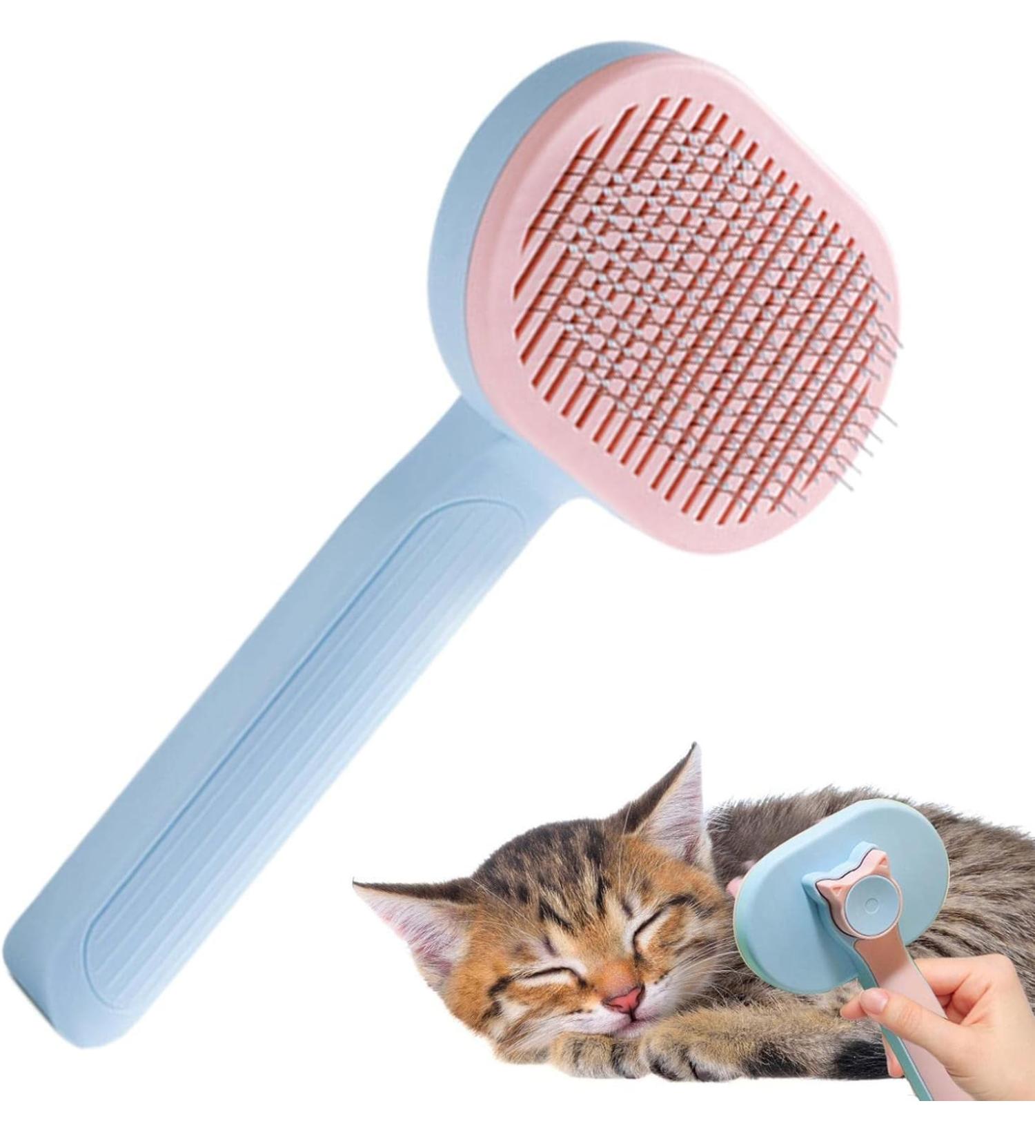 Self-Cleaning Cat Brush for Long & Short Hair - Removes Loose Fur & Dirt - Blue - Buy Online on SooperMarket.com