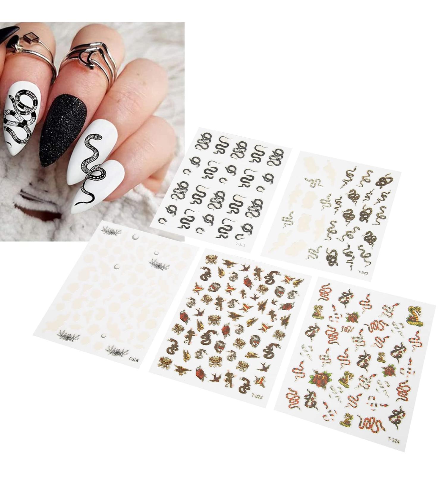 Snake Pattern Nail Sticker 5 Sheets Self Adhesive Nail Art Decals Nail Art Decoration Sticker for DIY Women Fingernail Toenail Various Patterns - Buy Online on SooperMarket.com