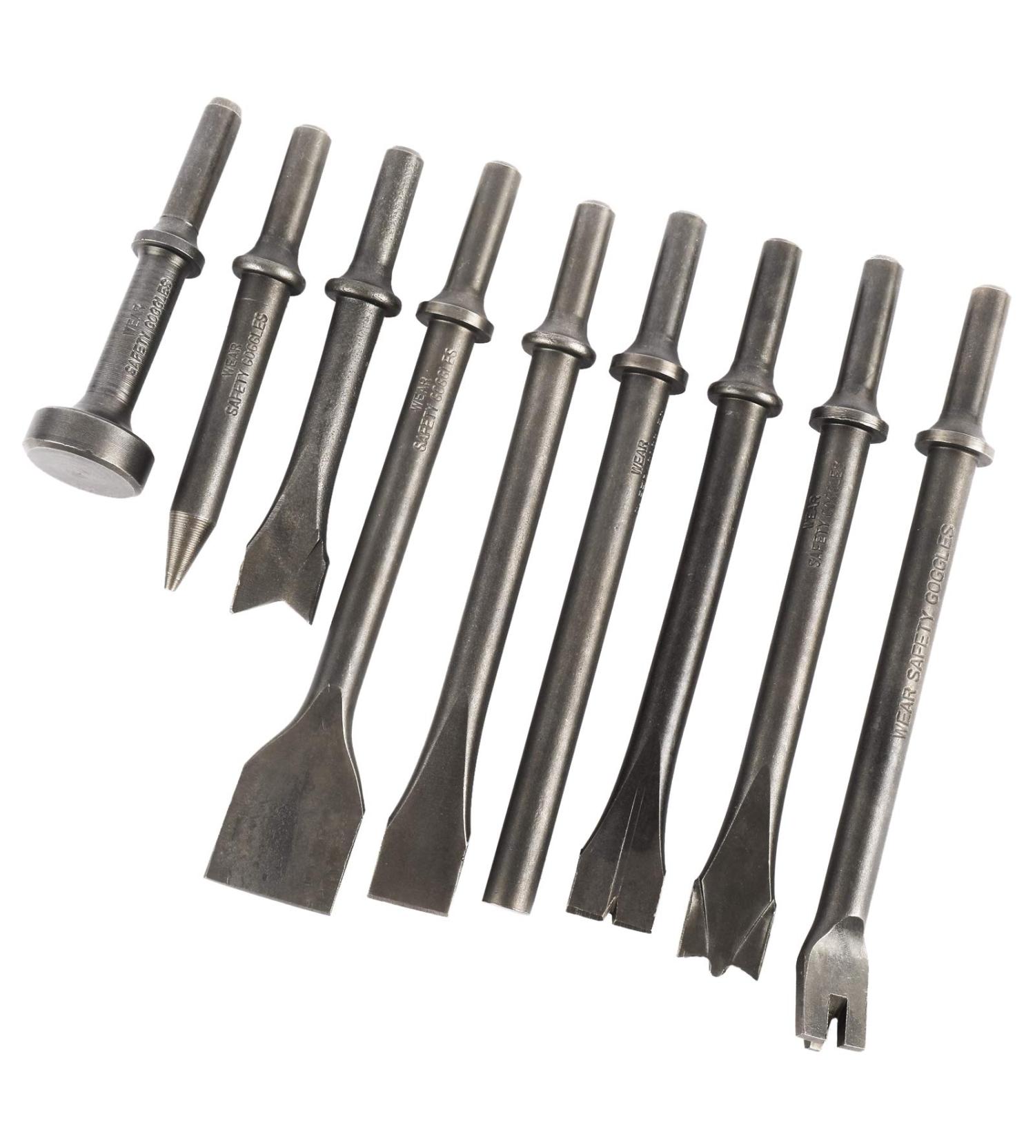 KUNTEC 9Pcs Pneumatic Chisel Tool Air Hammer Punch Chipping Bits Set 0.39 Inches Round Style Shank - Buy Online on SooperMarket.com