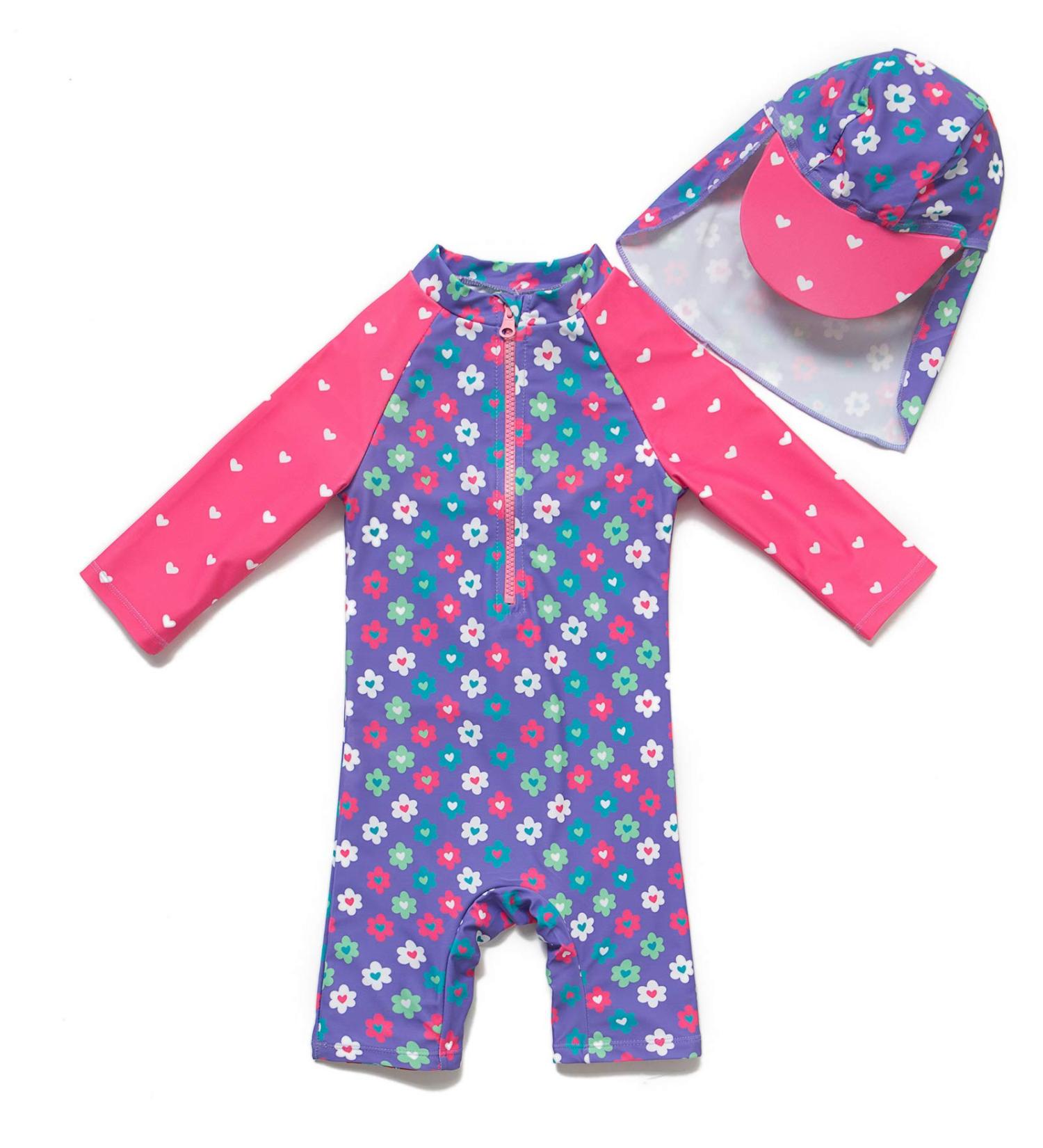 BONVERANO Baby Girls Long-Sleeve Swimsuit | UPF 50+ Sun Protection | Purple | 6-9 Months - Buy Online on SooperMarket.com