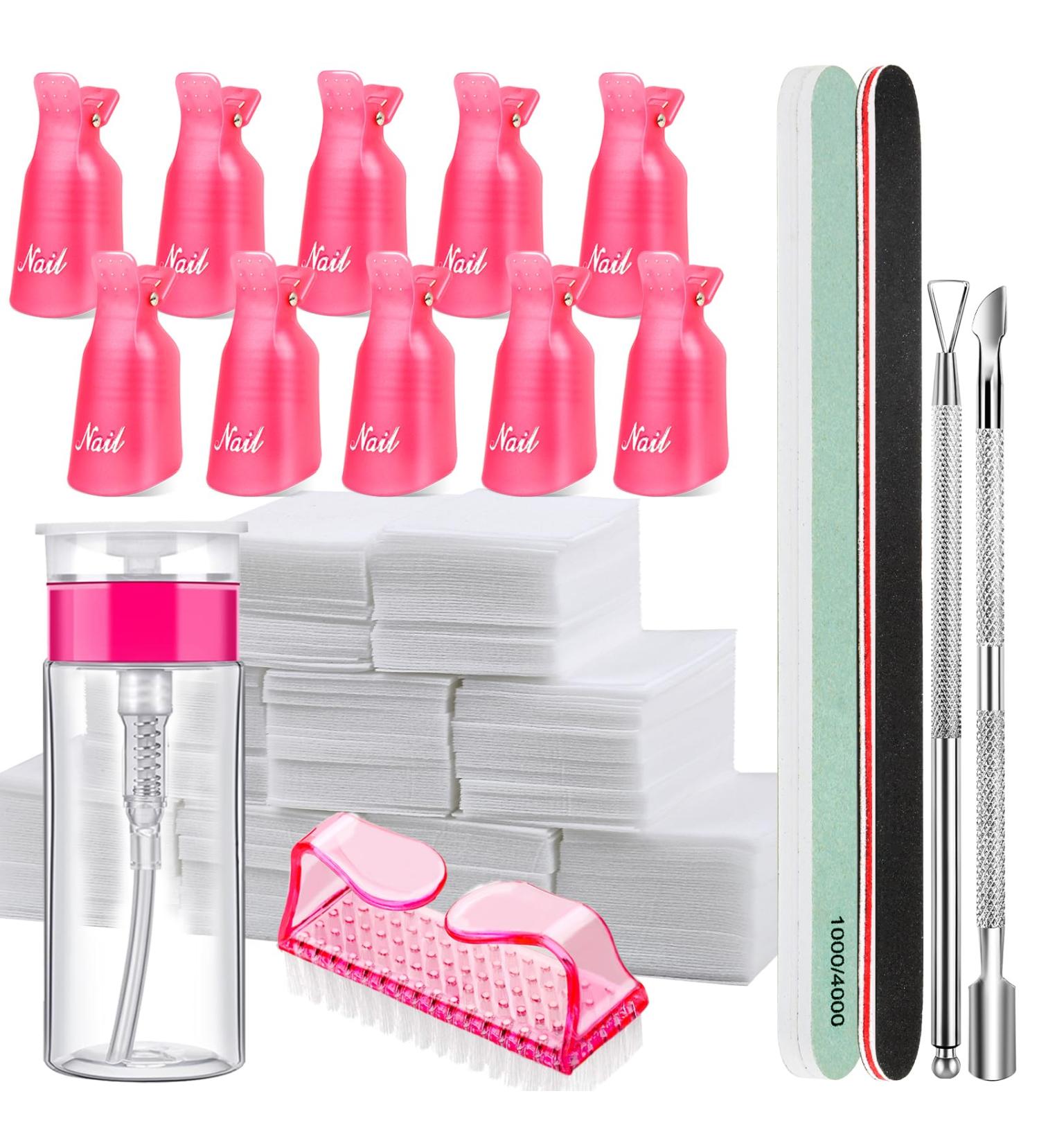 Fandamei Nail Polish Remover Tools Set - 500 Cotton Pads Pink Nail Clips Stainless Steel Shaver Nail Files & Brush - Perfect for Gel Nails - Buy Online on SooperMarket.com
