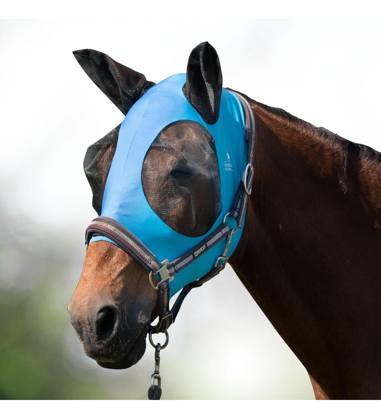 Buy Harrison Howard Fly Mask for Horses - Super Comfortable Elastic with Ear & UV Protection - Azure Blue Full Size (Large) - Buy Online on SooperMarket.com