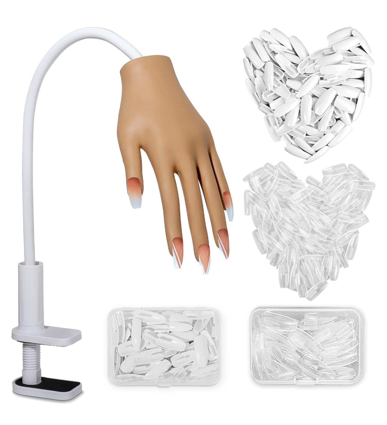 Silicone Practice Hand for Acrylic Nails with 200PCS Nail Tips - Flexible Fake Nail Mannequin Hand for Nail Practice - Buy Online on SooperMarket.com