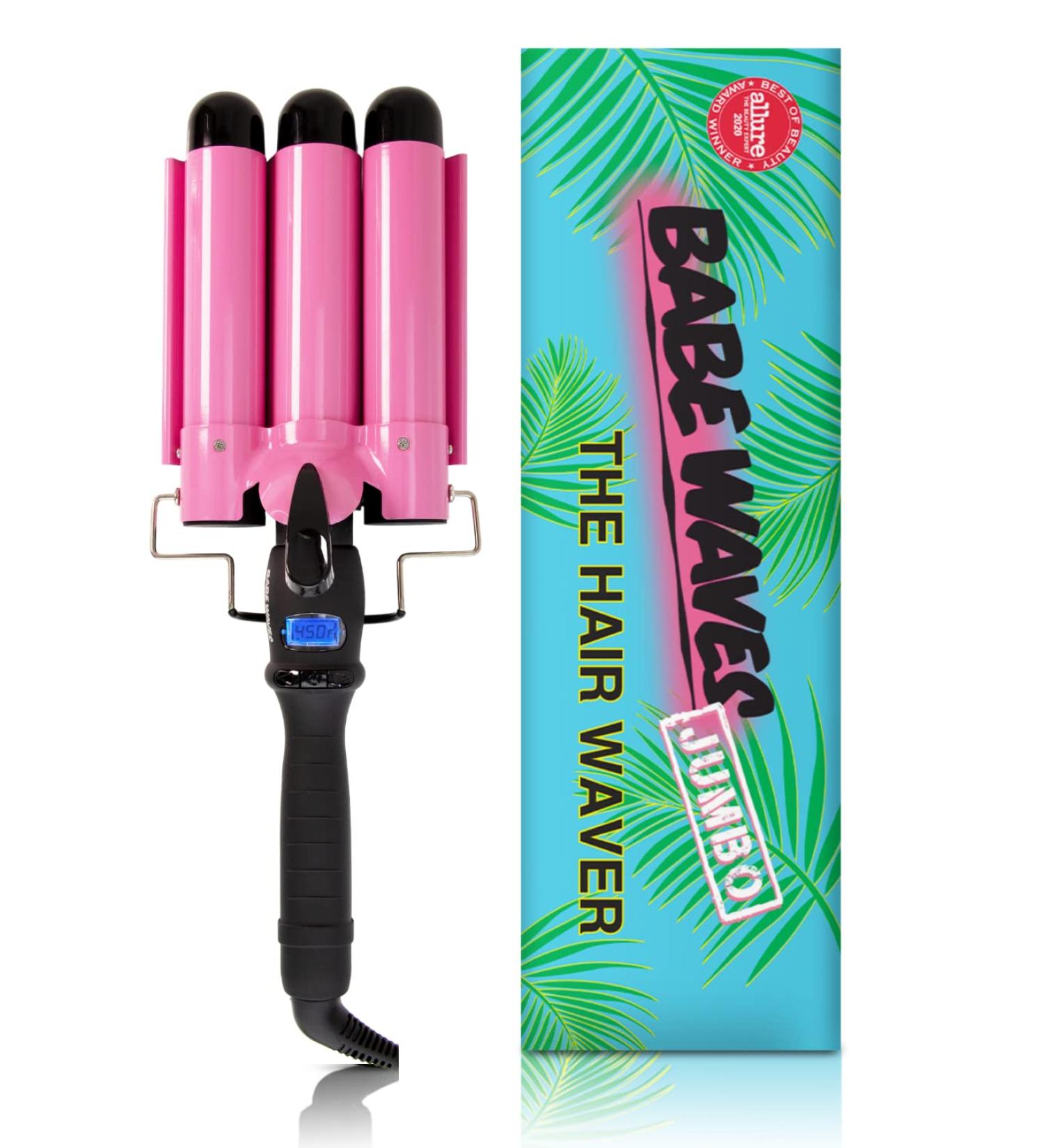 Beauty Babe Waves 3 Barrel Curling Iron Hair Waver 1.25 Inch - Pink Jumbo Ceramic Wand for Perfect Beach Waves - Buy Online on SooperMarket.com