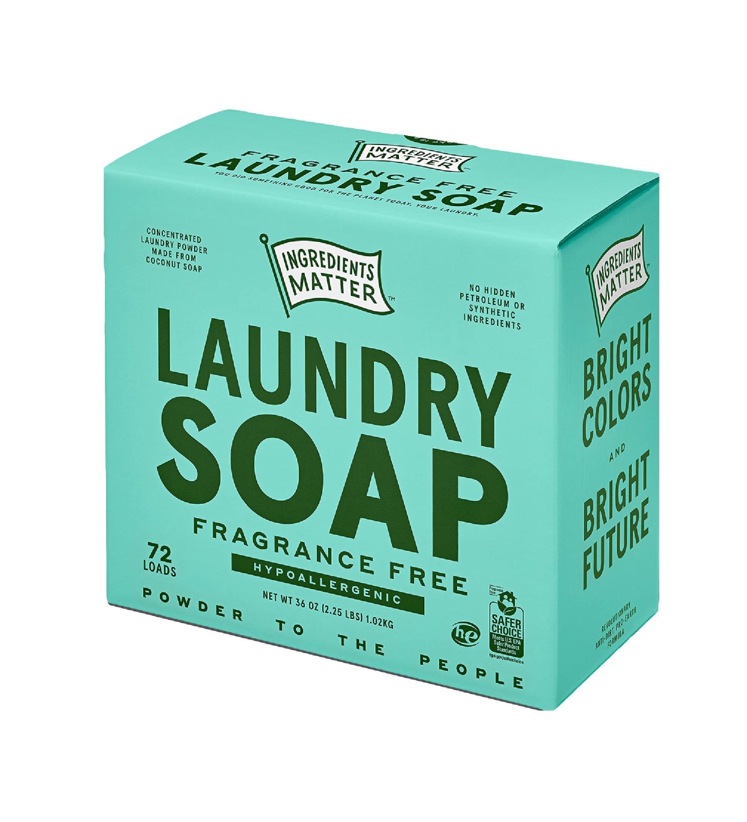 Ingredients Matter Fragrance-Free Laundry Soap Powder - 36 oz | Hypoallergenic, Natural & Eco-Friendly Detergent-Free Formula | Made in USA | 72 Loads Unscented - Buy Online on SooperMarket.com