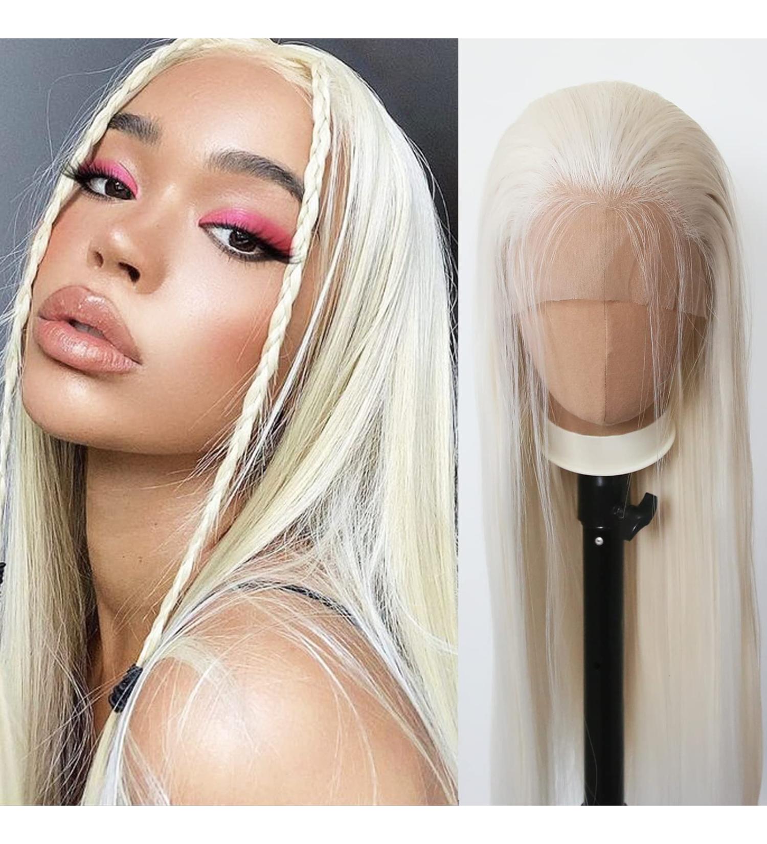 Platinum Blonde Synthetic Lace Front Wig for Black Women - Long Straight Heat Resistant Fiber Hair for Cosplay and Daily Wear - Buy Online on SooperMarket.com