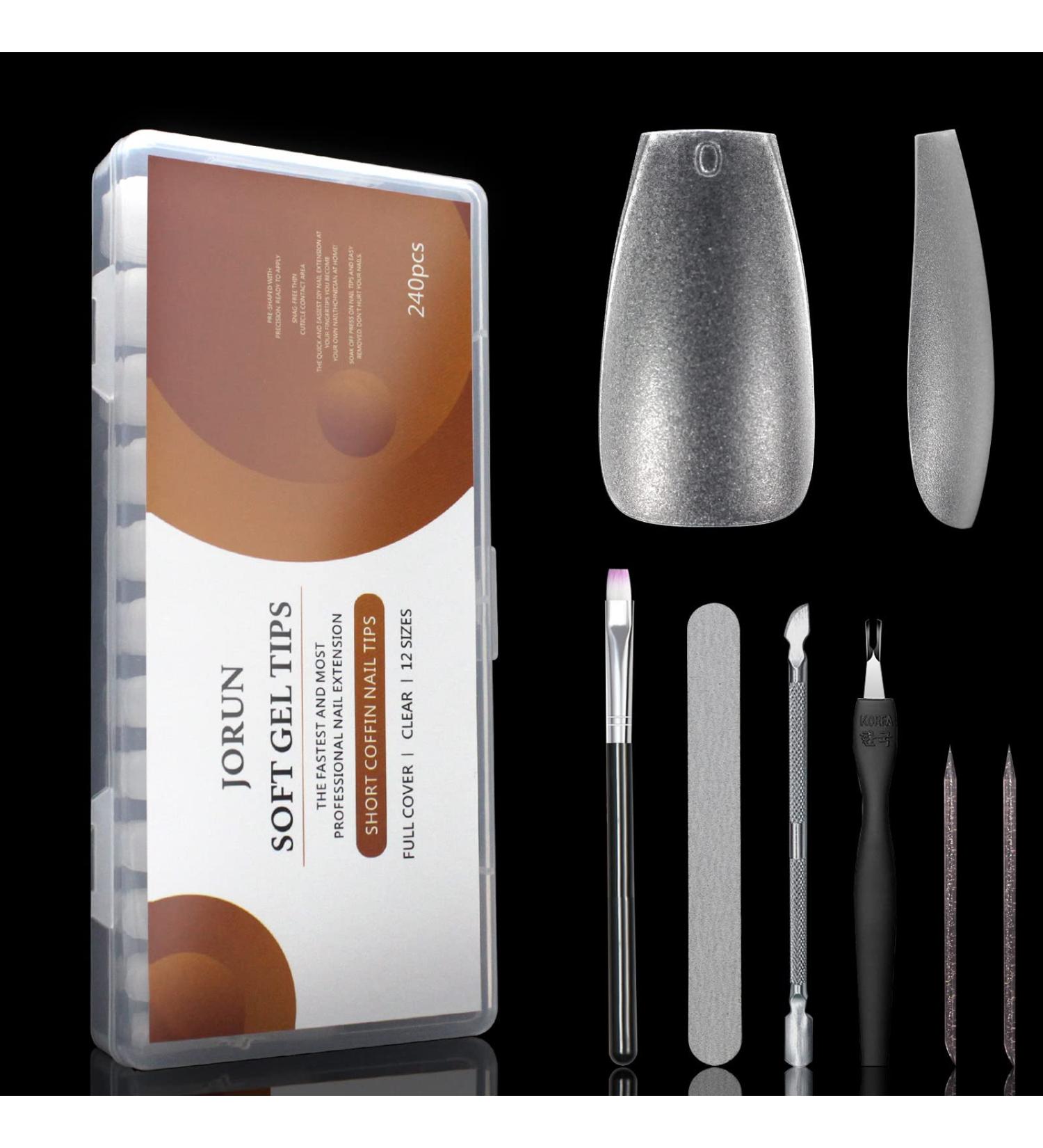 240PCS Transparent Soft Gel Full Cover Nail Tips Kit for Salon Quality Nail Extensions - Short Trapezoid Shape - 12 Sizes - DIY at Home - Buy Online on SooperMarket.com