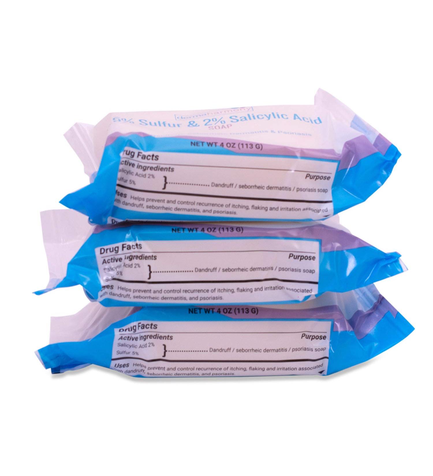 Dermaharmony 5% Sulfur 2% Salicylic Acid Bar Soap 4 oz (3 Pack) for Seborrheic Dermatitis, Dandruff, and Psoriasis - Buy Online on SooperMarket.com
