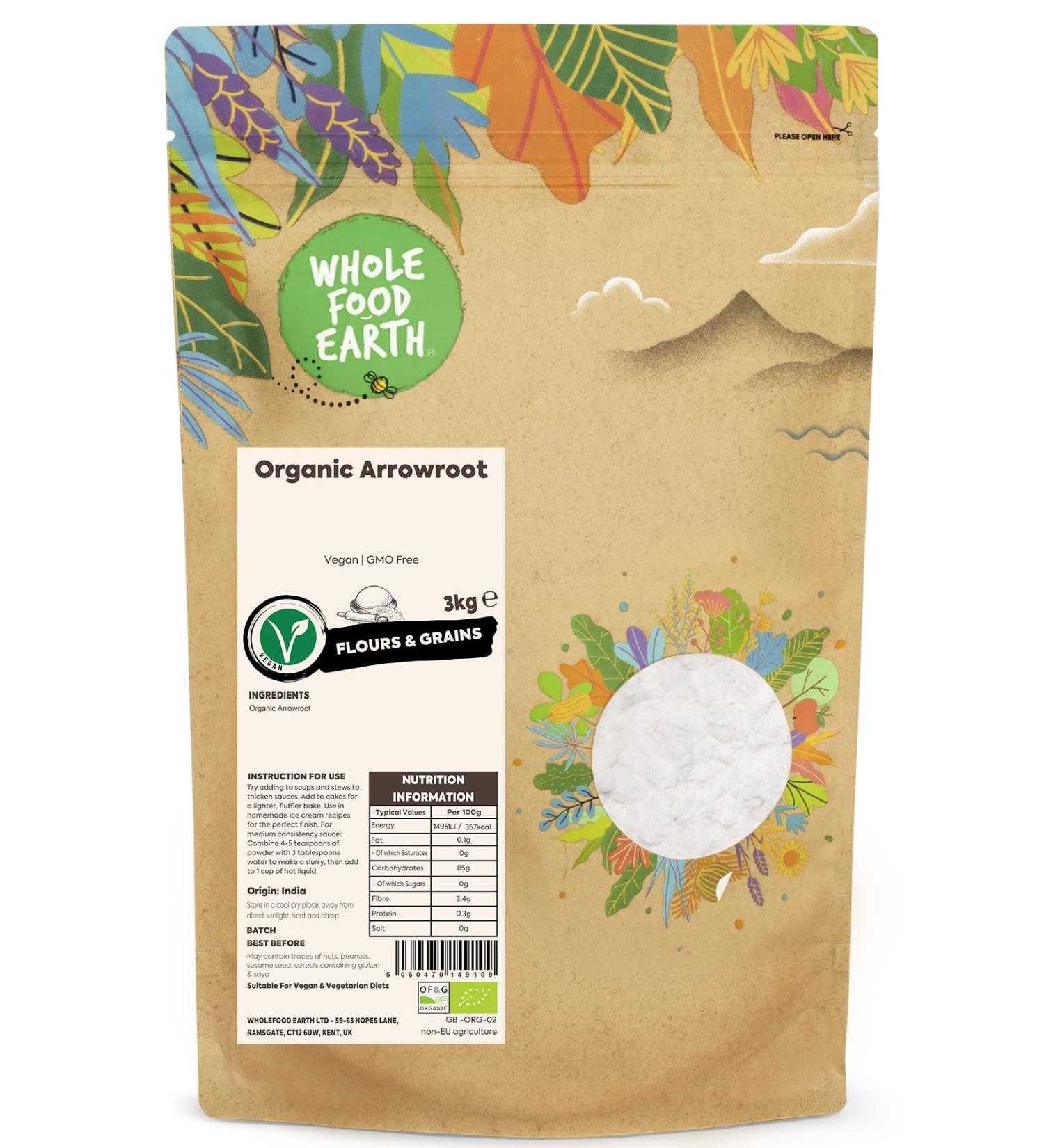 Wholefood Earth Organic Arrowroot 3kg - Vegan, GMO Free & Certified Organic - Buy Online on SooperMarket.com