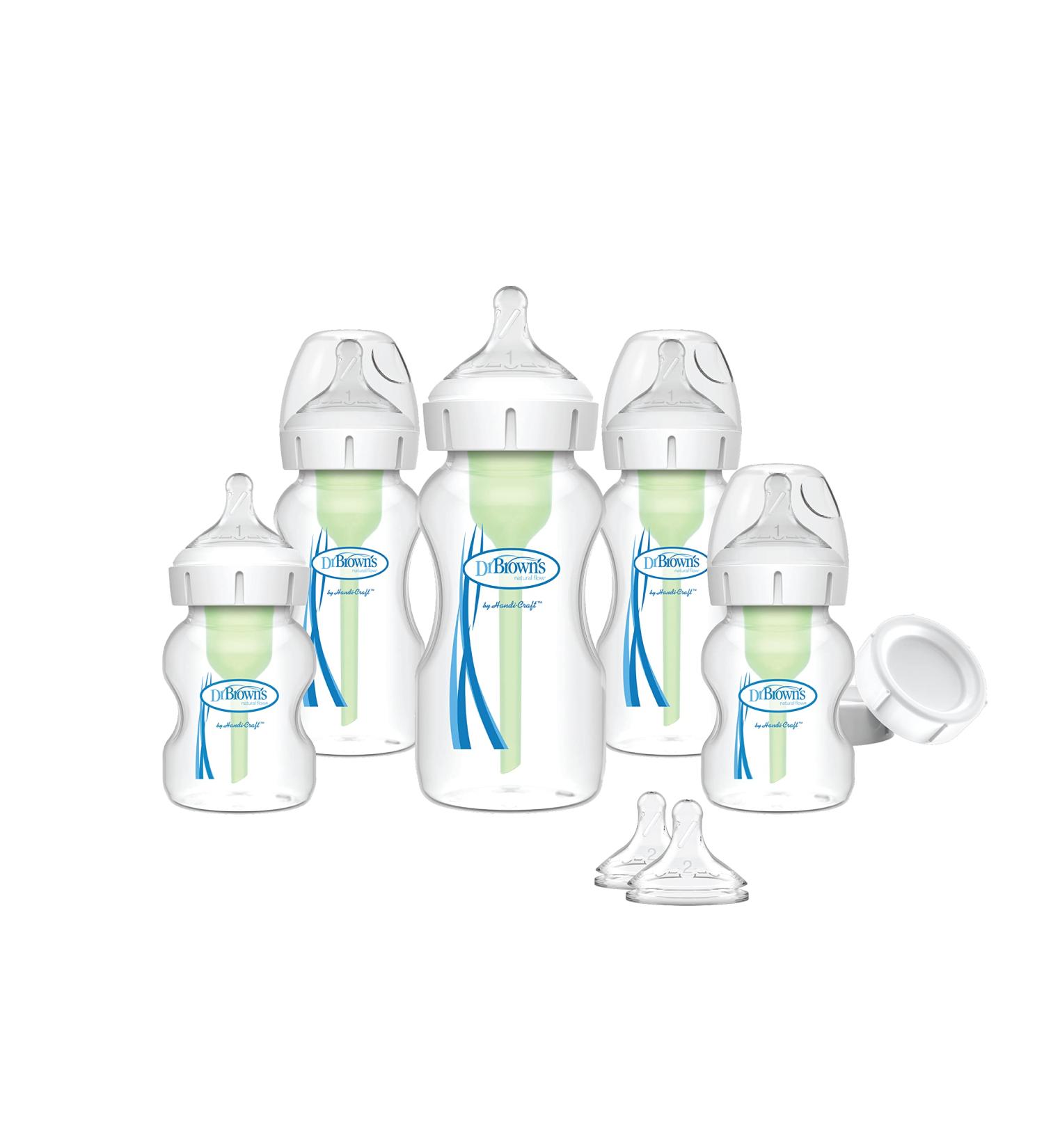 Dr. Brown's Options+ Wide-Neck Anti-Colic Baby Bottle Feeding Set with Travel Caps - Newborn Feeding Kit - Buy Online on SooperMarket.com