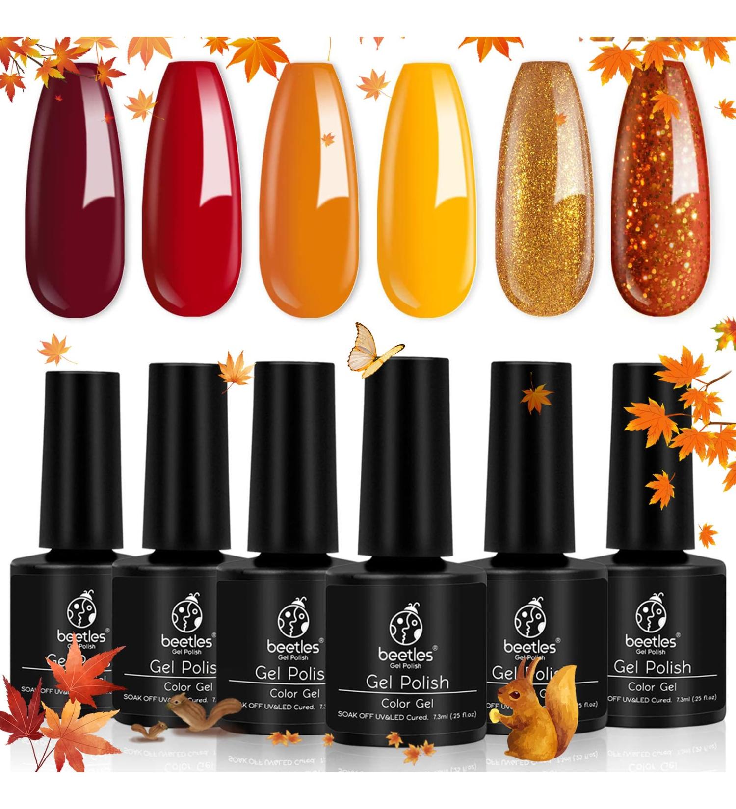 Beetles Gel Nail Polish Set Fall Winter Colours Yellow Orange Gold Glitter Red Gel Polish Soak Off UV Gel Nail Polish Nail Art Salon Manicure Gel Nail Kit DIY at Home Nail Gifts for Women Thanksgiving Day - Buy Online on SooperMarket.com