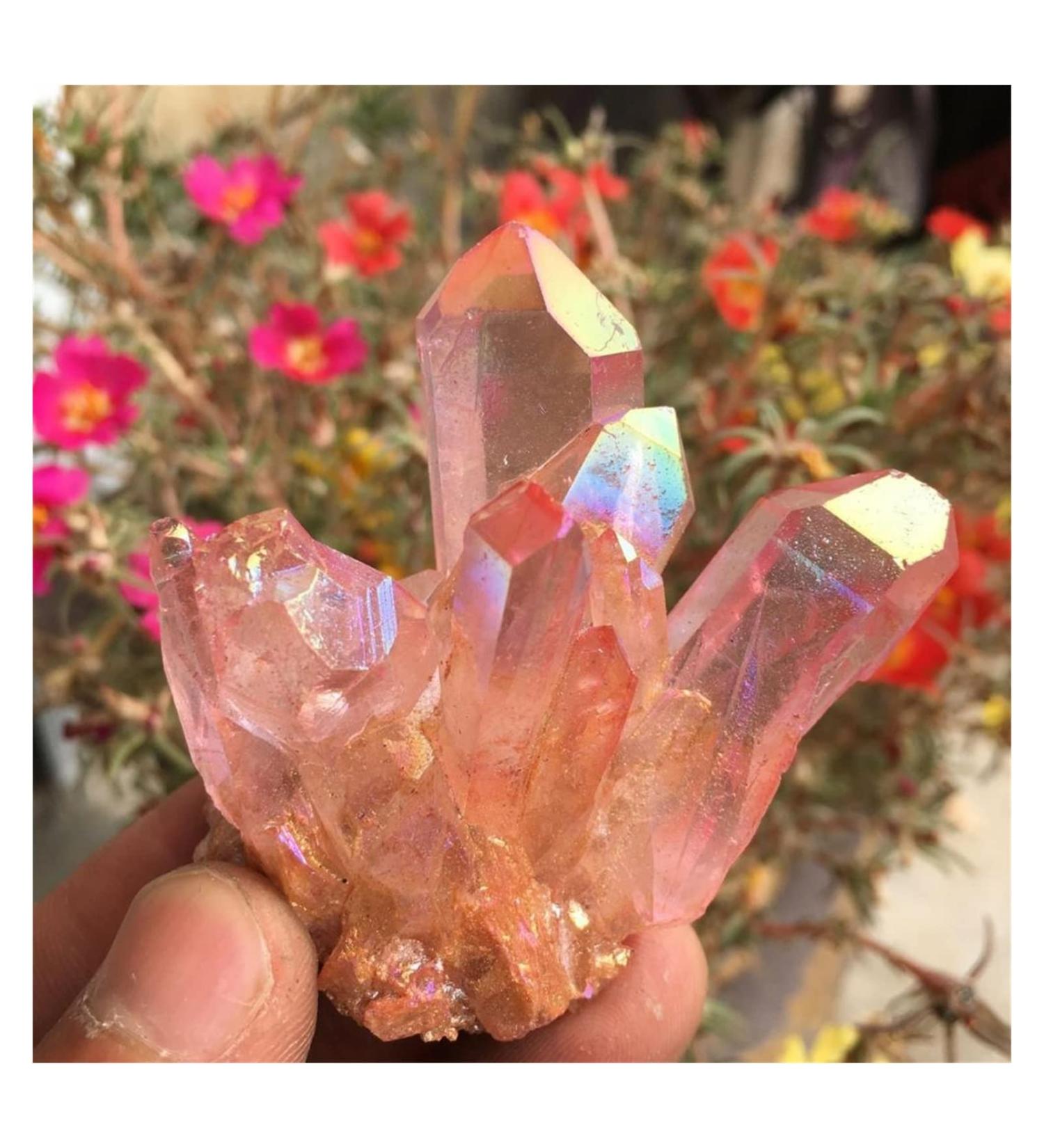 Natural Crystal Rough Beautiful Rose Flame Aura Quartz Crystal Cluster Specimen 60-70G - Buy Online on SooperMarket.com
