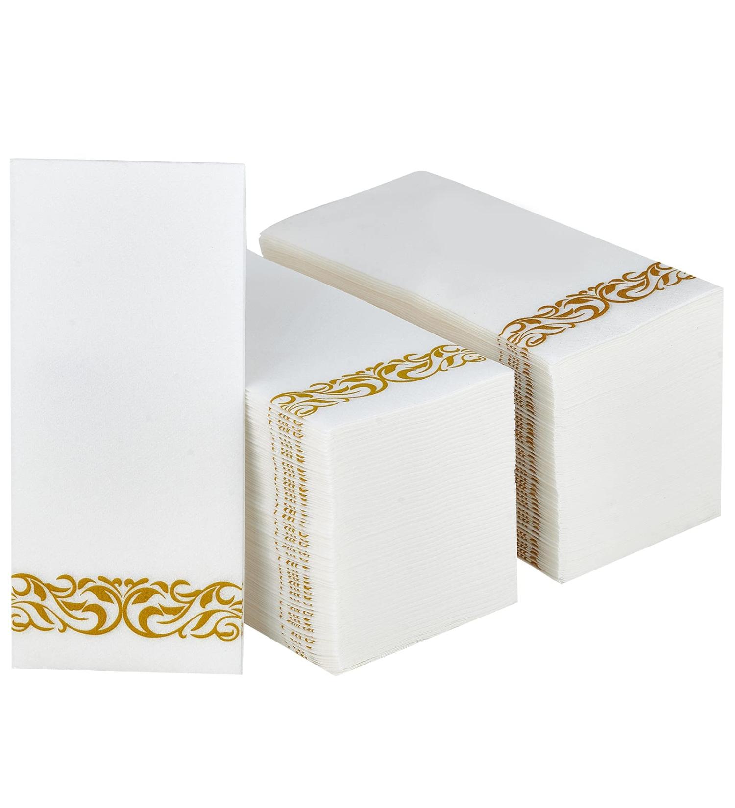 LEKOCH 100 Pcs Disposable White Napkins with Gold Design - Premium Air Laid Fabric-like Napkins for Weddings - 43x30 cm Luxury Party Supplies - Buy Online on SooperMarket.com