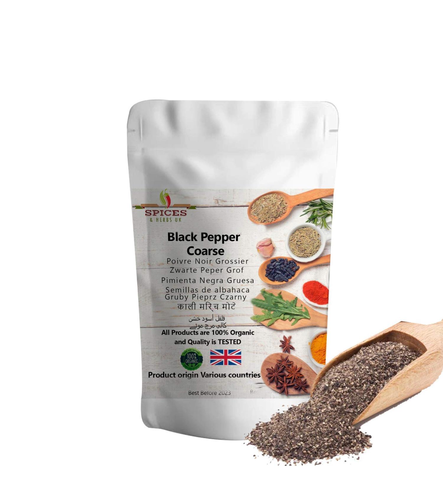 Ground Black Pepper Coarse Premium Quality by Spices&herbsuk - Cracked Black Pepper Improves Metabolism Promotes Absorption of Nutrients - Coarse Ground Black Pepper Perfect for Healthy Diets - 100g - Buy Online on SooperMarket.com