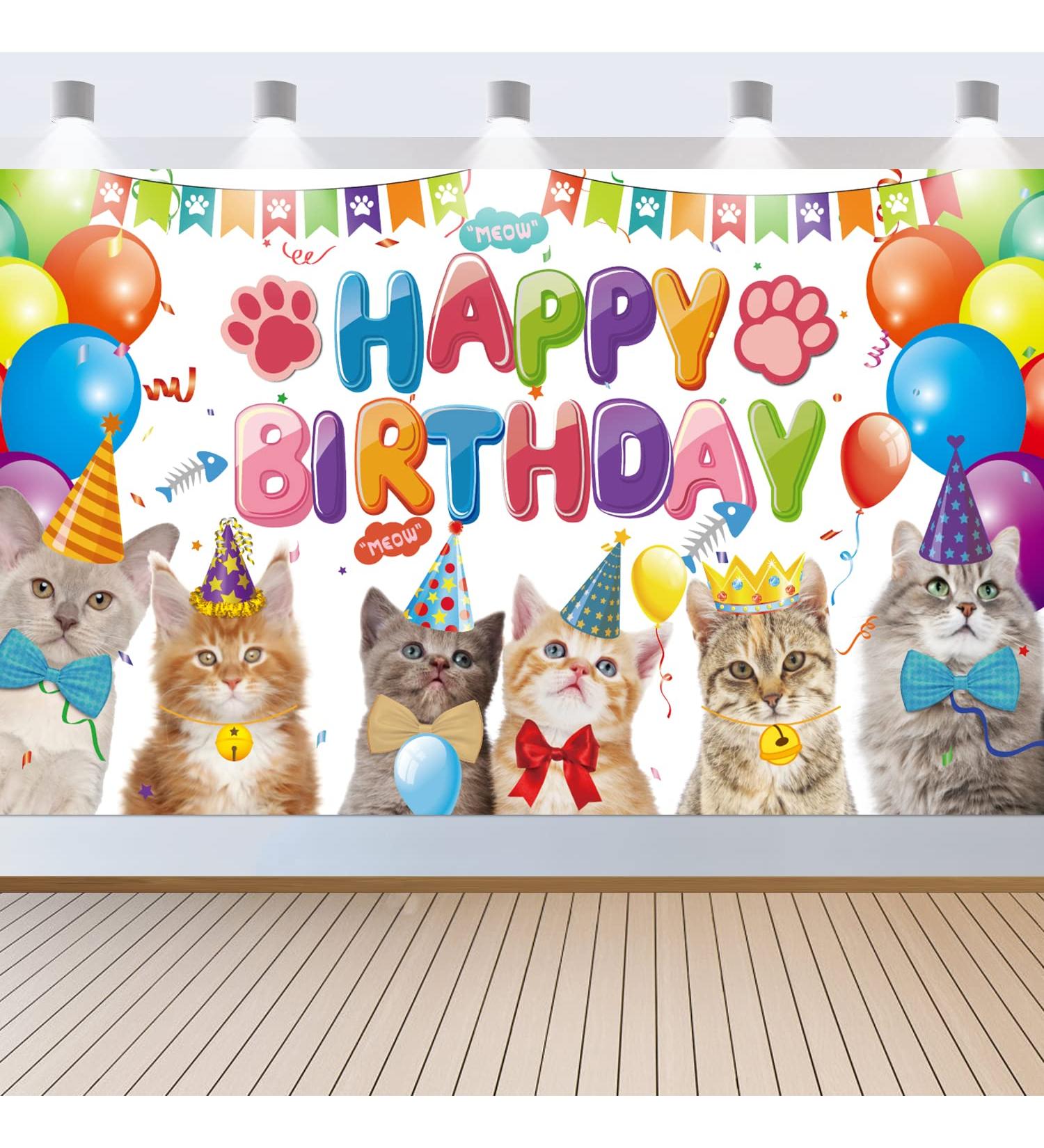 Cat Happy Birthday Backdrop Cat Birthday Party Decorations Kitten Photography Background for Pets Kitty Lover Kids Cat Theme Birthday Party Supplies - Buy Online on SooperMarket.com