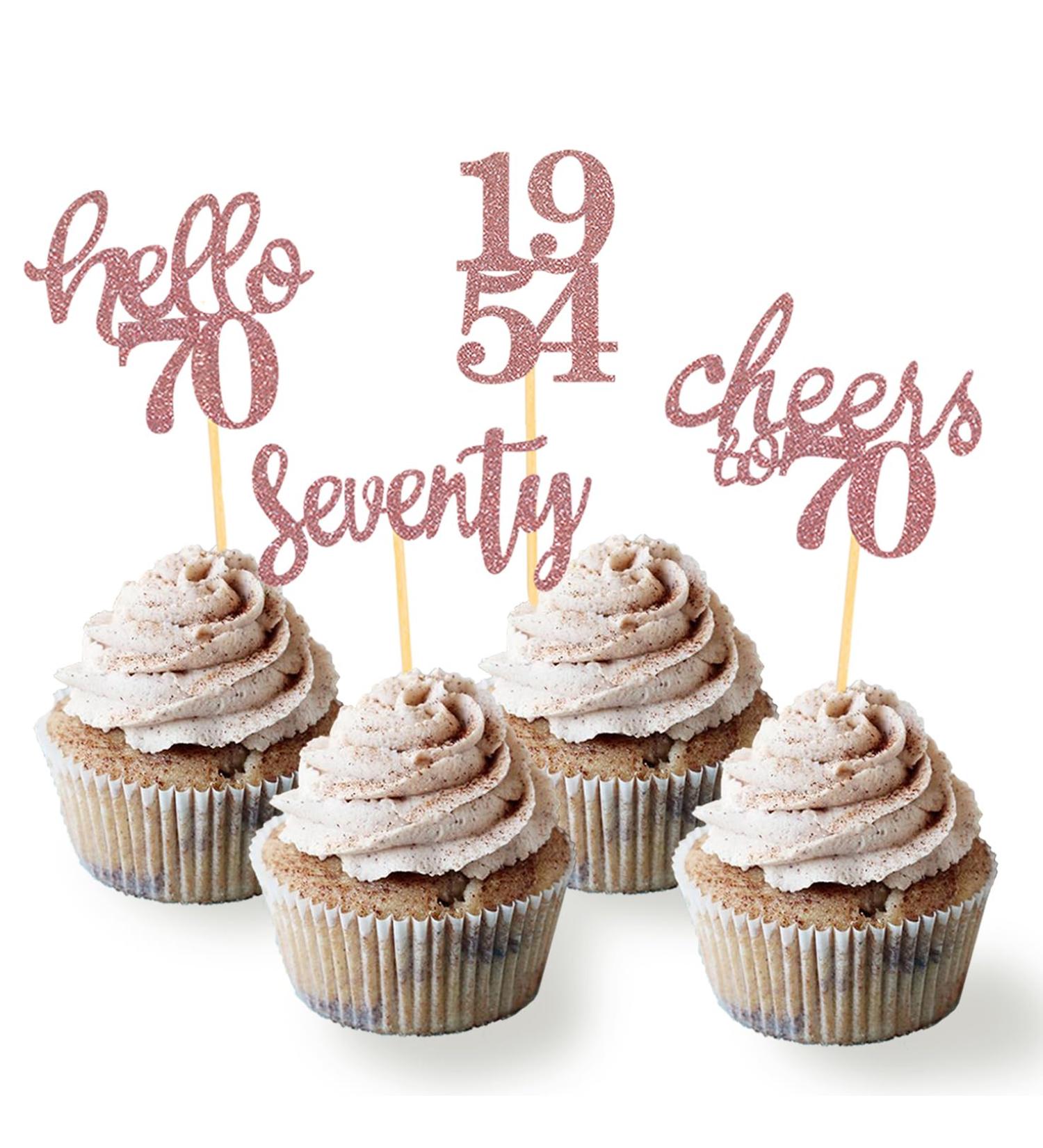 70th Birthday Cupcake Toppers - 24 Rose Gold Glitter Decorations for 1954 Birthday Party Accessories & Cake Decoration - Buy Online on SooperMarket.com