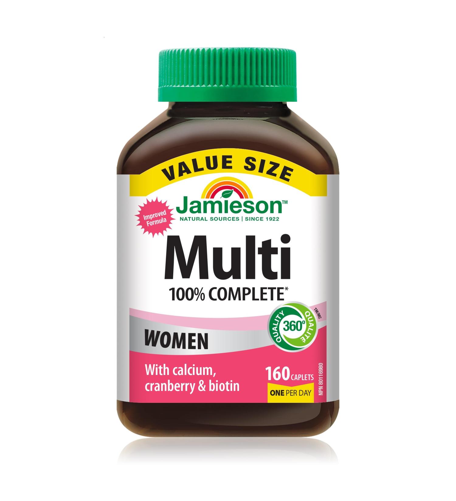 Jamieson 100% Complete Multivitamin for Adult Women Value Size with Calcium Cranberry & Biotin 160 count (Pack of 1) - Buy Online on SooperMarket.com