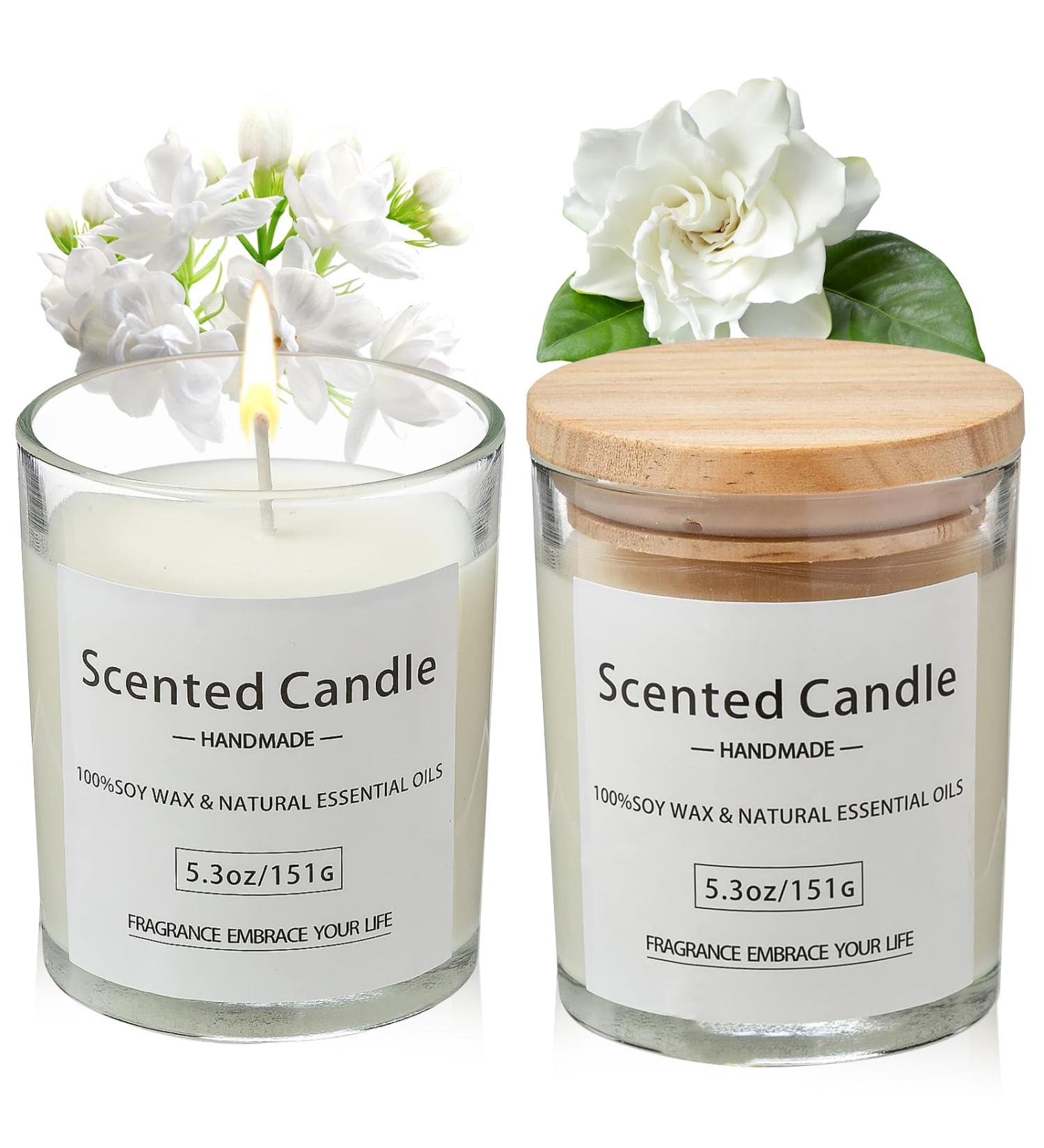 VETOUR Glass Aromatherapy Candles 2PCS Gardenia & Jasmine Scented Soy Candle Set - 10.6 OZ - 80 Hours - Natural Essential Oils - Perfect Gift for Women - Mother's Day/Christmas - Buy Online on SooperMarket.com