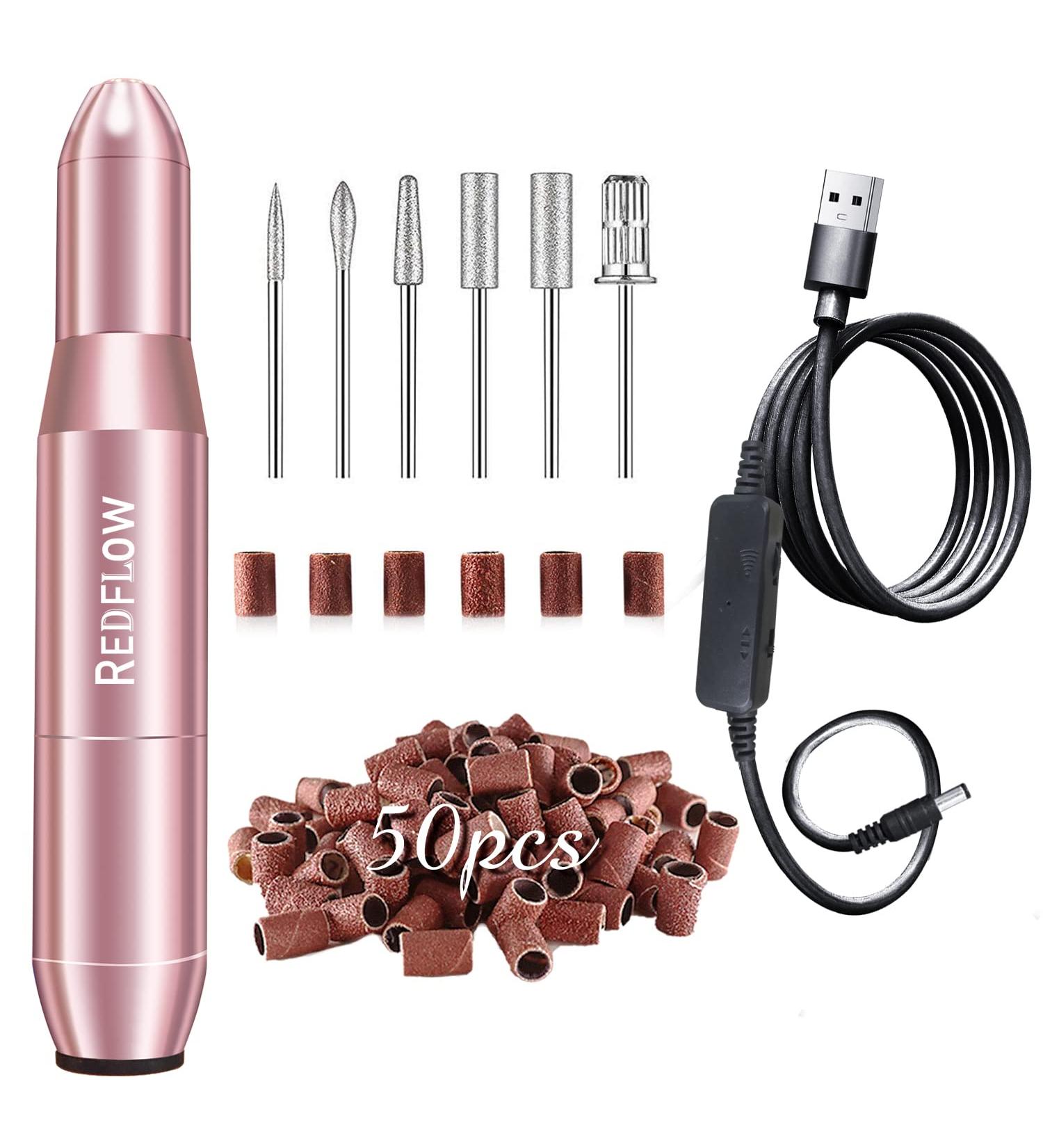 RedFlow Professional Electric Nail Drill Kit - 6 Bits & 50 Sanding Bands Included (Pink) - Buy Online on SooperMarket.com