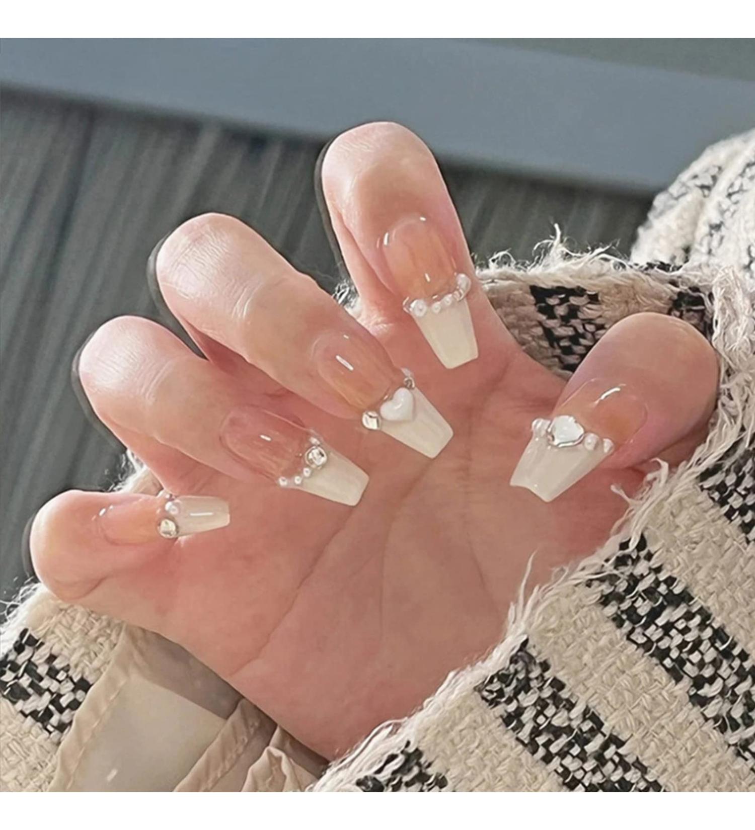 WOOXDYUK Nail Art Set - 24 French Tip Press On Nails with Jelly Glue Nail Rub & Remover | Medium French Style Chain Nails for Perfect Nail Art - Buy Online on SooperMarket.com
