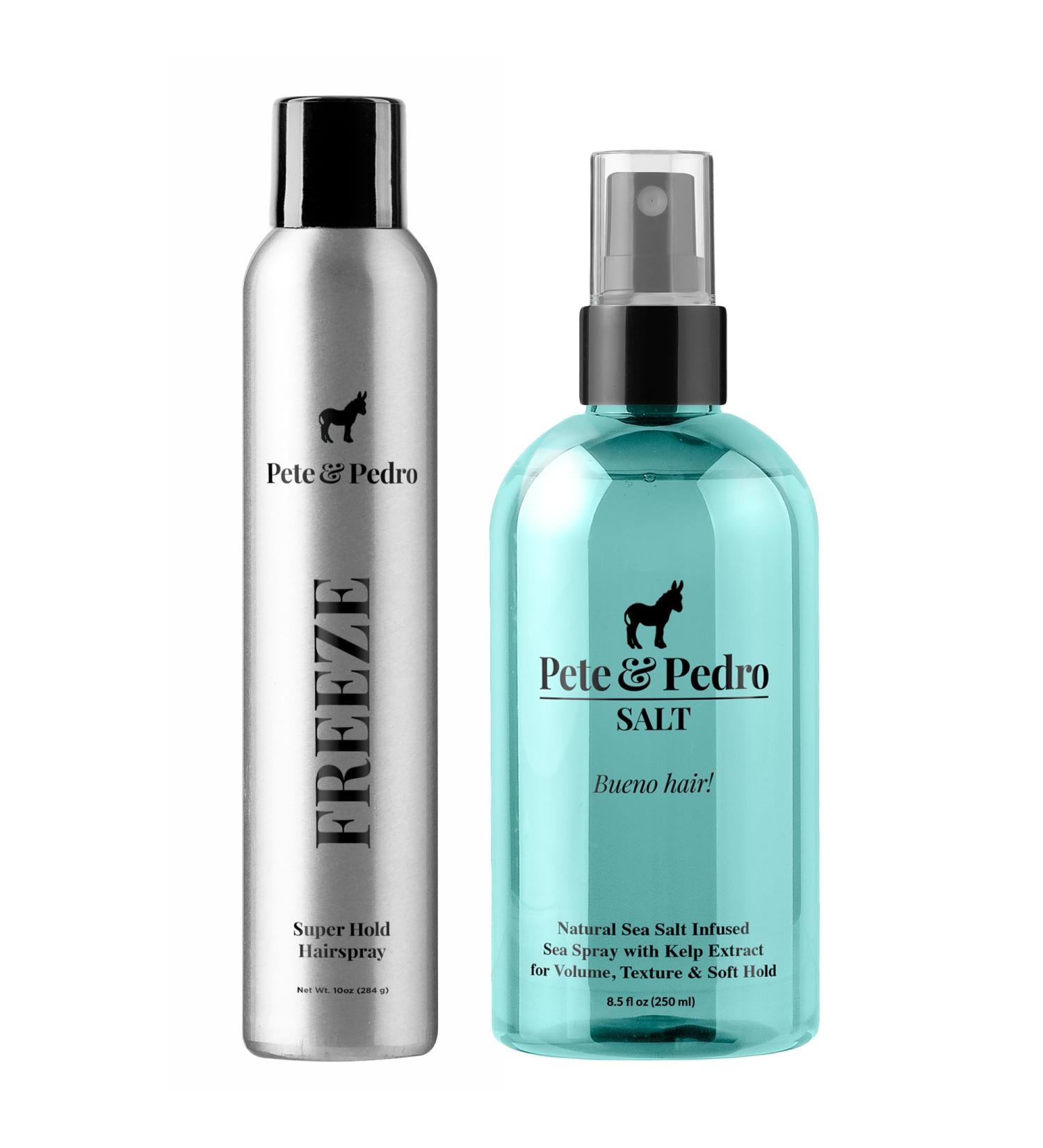 Pete & Pedro FREEZE Super Strong Hold Hair Spray 10 oz. & Natural Sea Salt Spray 8.5 oz. Combo Extreme Hold Volume & Texture for Effortless Styling | High-Performance Hair Products for Men - Buy Online on SooperMarket.com