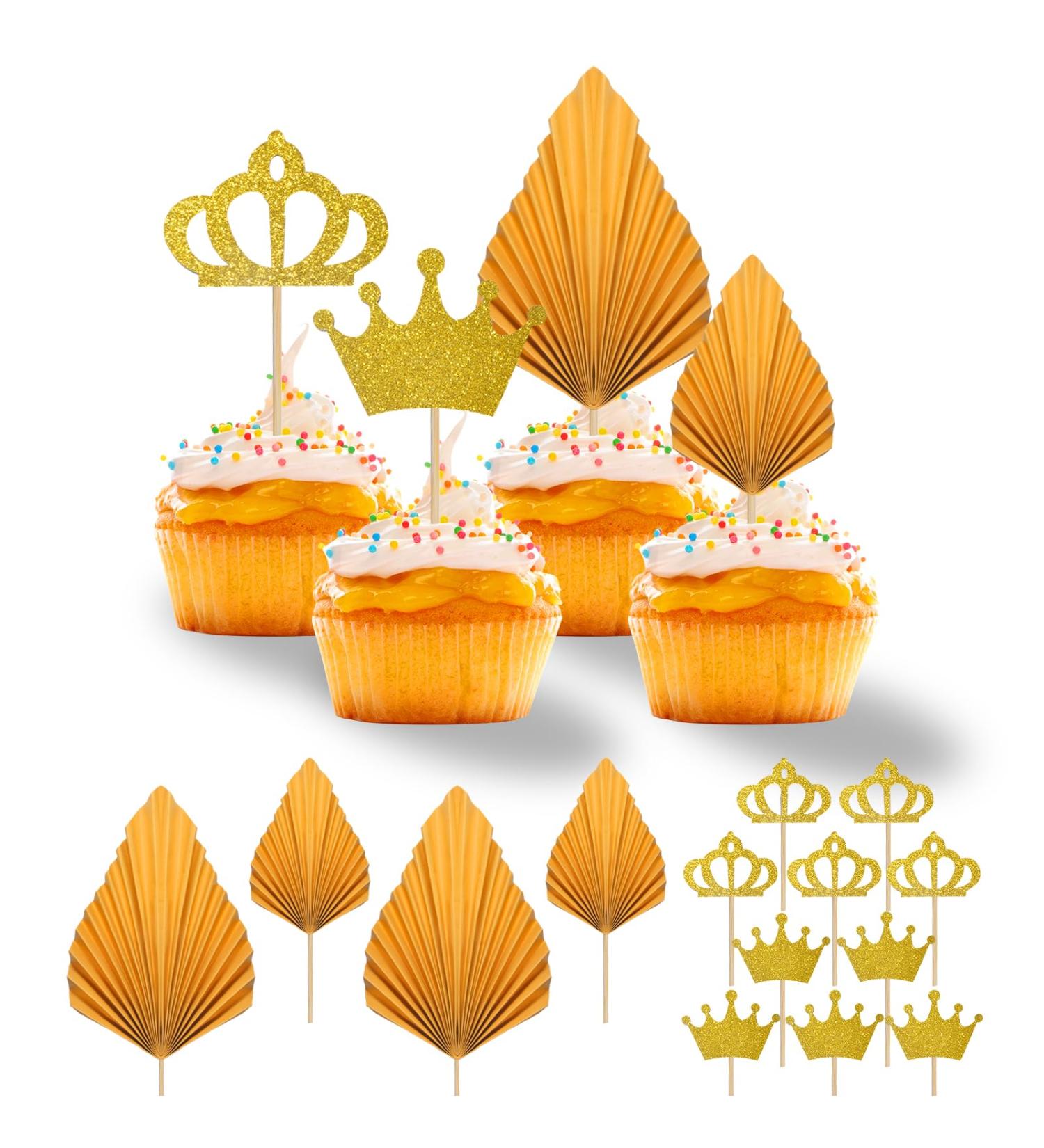 14Pcs Gold Cake Topper Decorations Birthday Cupcake Toppers Crown Cupcake Toppers for Coronation Party Birthday Party Wedding Party - Buy Online on SooperMarket.com
