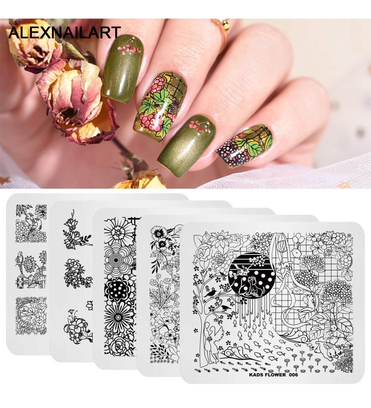 Nail Stamping Plate Set of 5 - Flower & Parrot Nail Art Templates | Perfect for Creative Designs! - Buy Online on SooperMarket.com