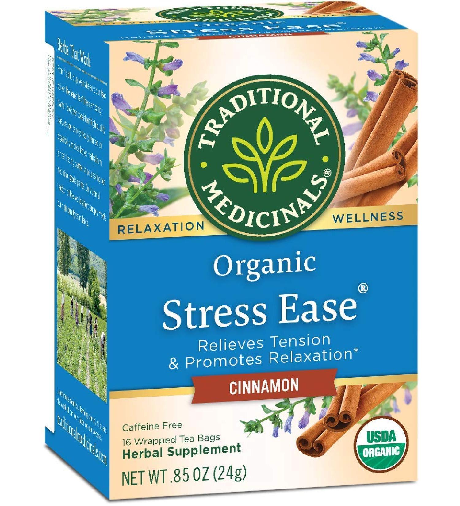 Traditional Medicinals Organic Stress Ease Cinnamon Tea - 32 Bags for Relaxation - Buy Online on SooperMarket.com