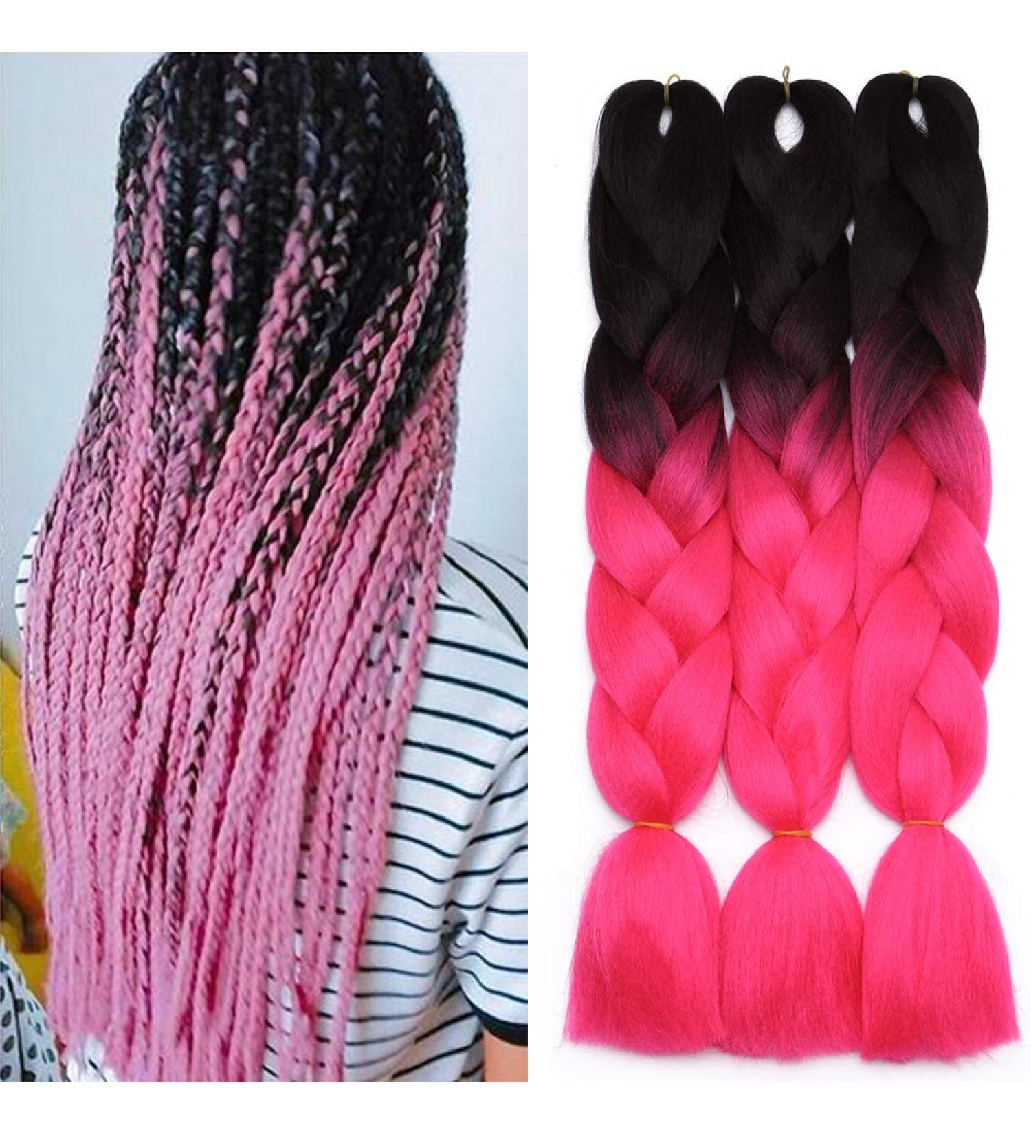 Tess Braids Extensions 60 cm - Jumbo KanCalon Ombre Hair Braids (Black/Pink) | 100g Bundle for Single-Laid Box Braids - Buy Online on SooperMarket.com