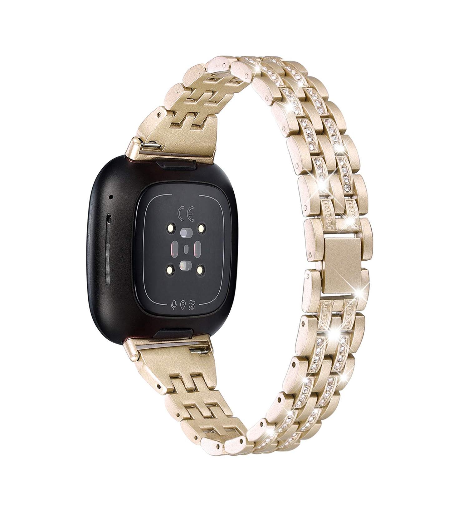 Mtozon Bling Metal Band for Fitbit Versa 3/Sense - Women's Dressy Slim Bracelet in Champagne Gold - Buy Online on SooperMarket.com