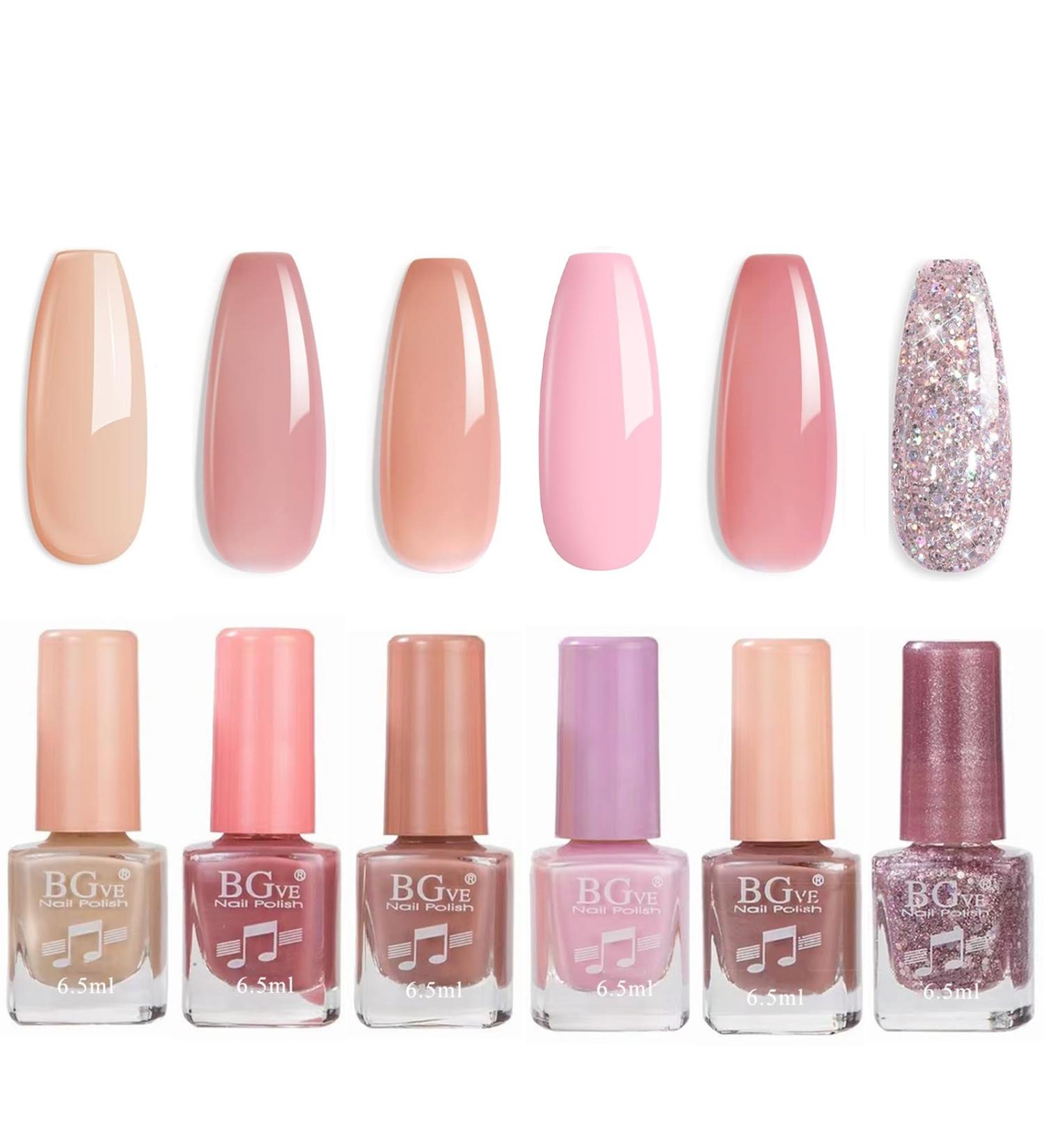 Nail Polish Set - Nude Color Nail Polishes - Quick Dry Nail Polish - Long Lasting Jelly Pink Glitter 6 Colors Nail Varnish - Natural Look Long Lasting Nail Varnish Gift Set DIY Manicure Home nude pink - Buy Online on SooperMarket.com