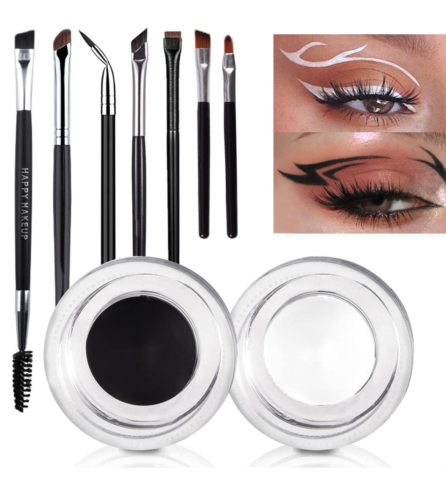 Gorvalin Black and White Gel Eyeliner Set with Brushes - Waterproof 2-in-1 Cream Eyeliner & Eyebrow Gel Kit - Buy Online on SooperMarket.com