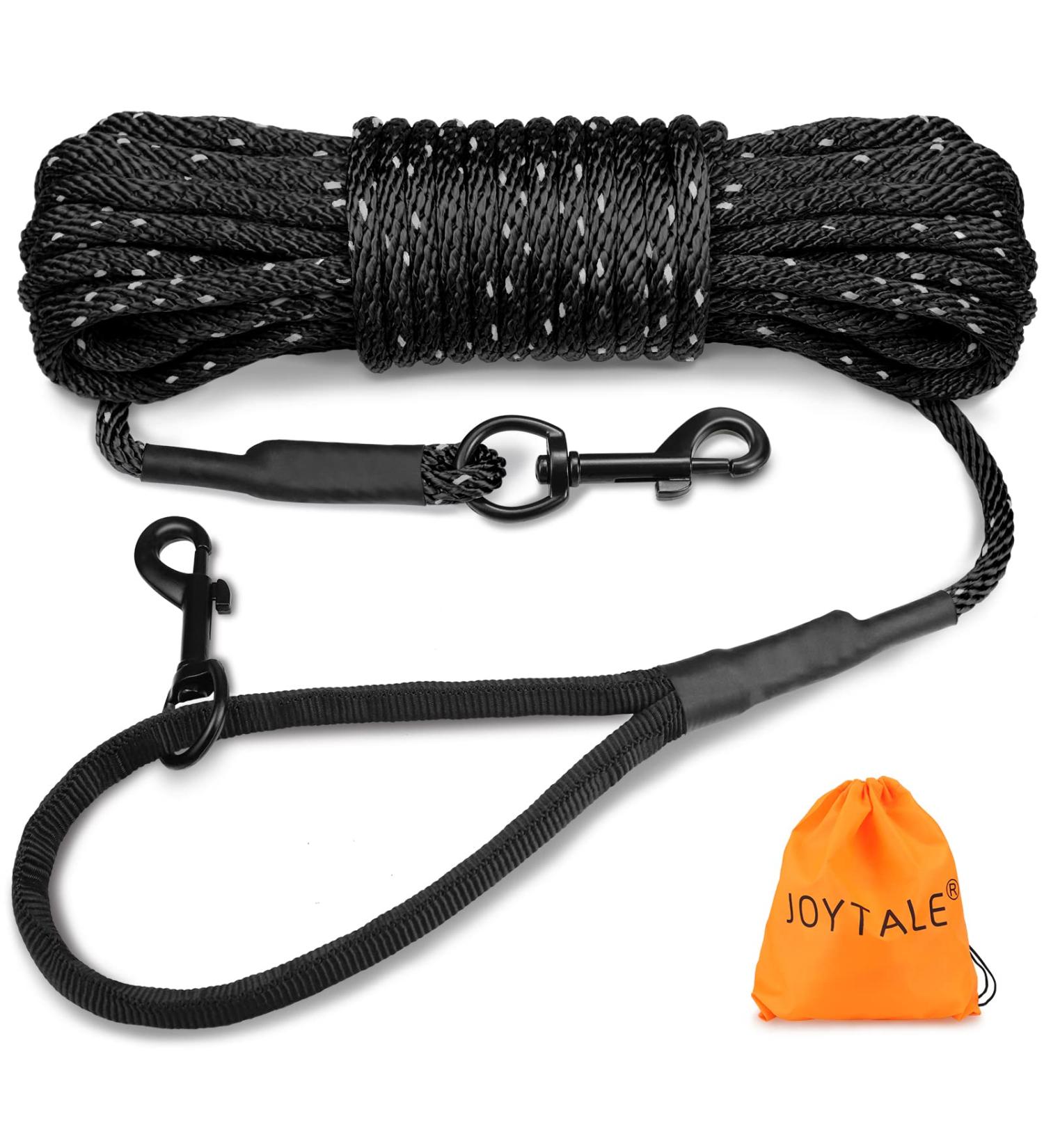 Joytale Reflective Drag Line for Dogs | 15m Nylon Dog Leash with Padded Handle & 2 Carabiner Hooks | Ideal Training Line for Puppies & Small Dogs | 1 Pack - Black - Buy Online on SooperMarket.com