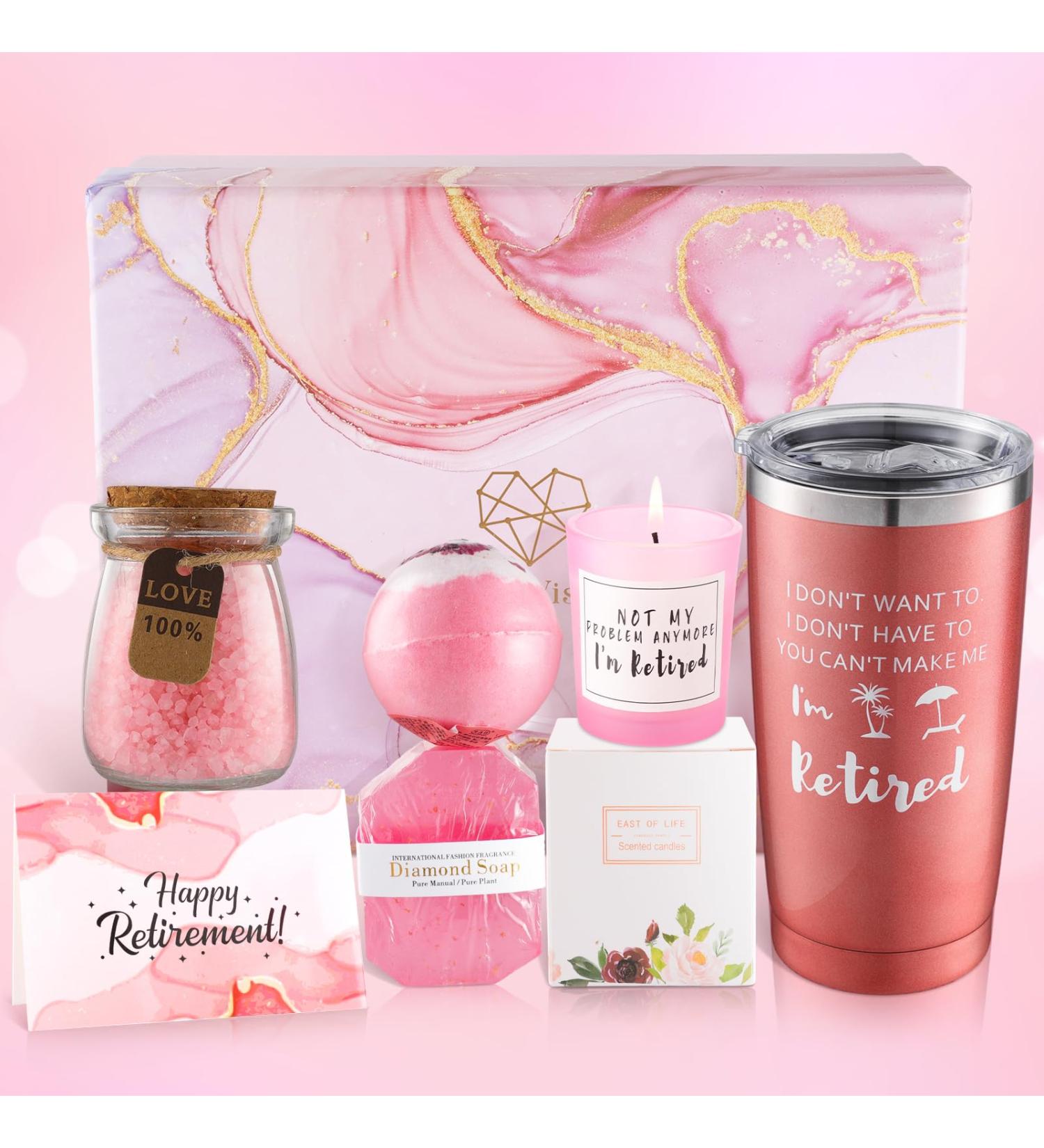 2024 Retirement Gifts for Women | Pink 20oz Coffee Tumbler Lavender Bath Balls Soap & Candles | Perfect Funny Gift for Teachers & Nurses - Buy Online on SooperMarket.com
