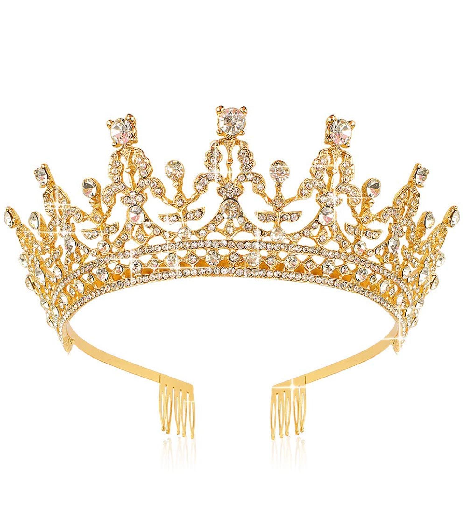 Diamond Rhinestone Crown Tiara for Women and Girls - Gold Princess Bridal Tiara for Wedding, Prom, Birthday - 1 Count - Buy Online on SooperMarket.com