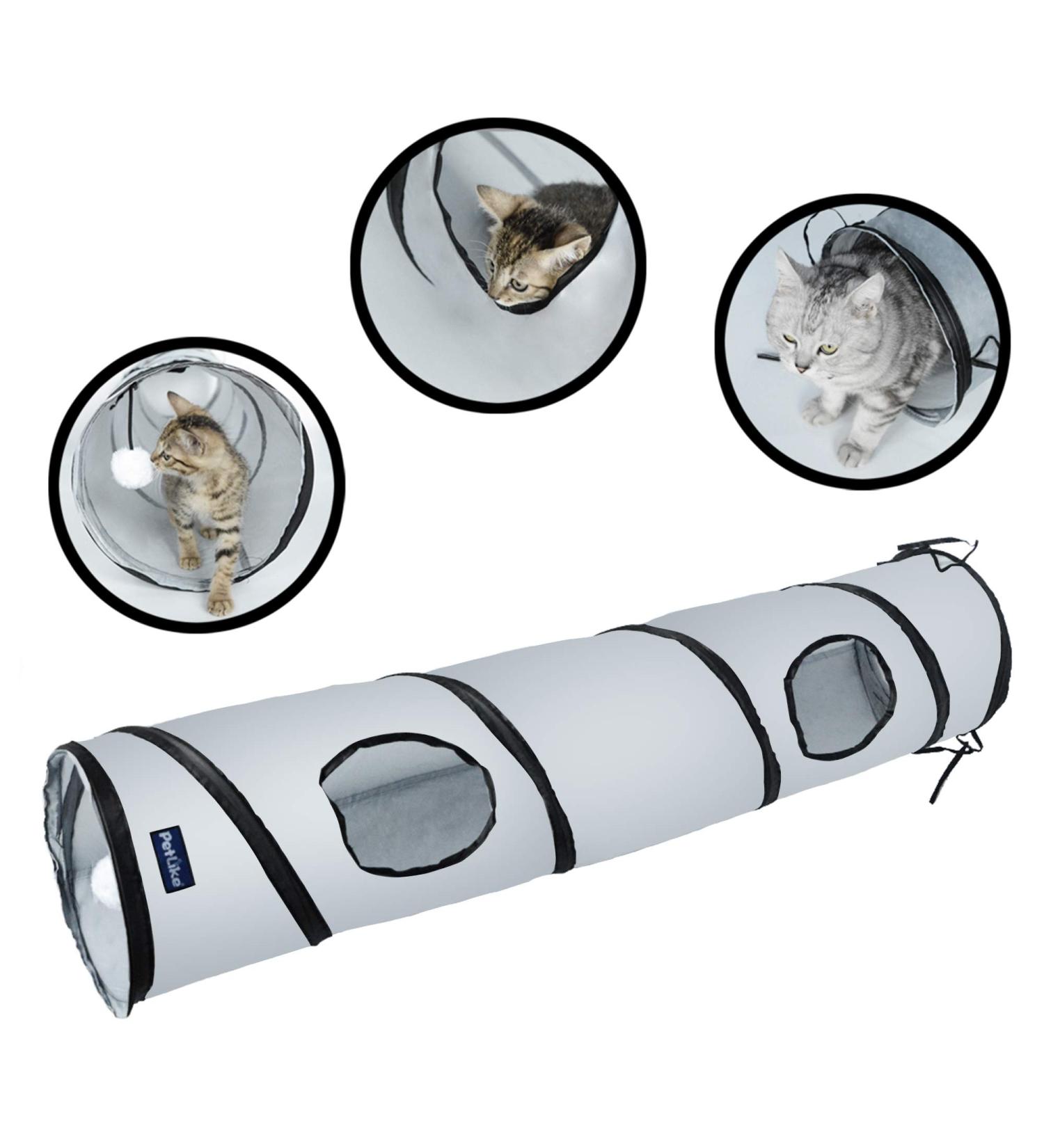 PetLike Collapsible Cat Tunnel with Peek Hole - Grey | Indoor Cat Play Toy with Ball - Buy Online on SooperMarket.com