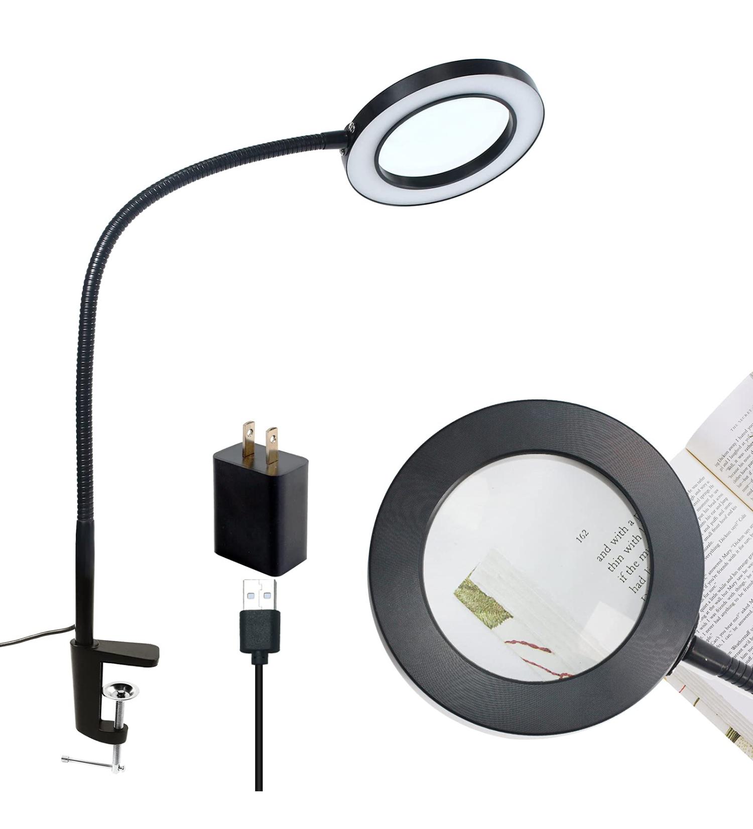 LED Magnifying Glass Desk Lamp 3 Modes and 10 Levels of Dimming 5X Magnifying Light Gooseneck Light with Clamp for Reading Handicrafts Precision Equipment Maintenance Workbench Closed Work - Buy Online on SooperMarket.com