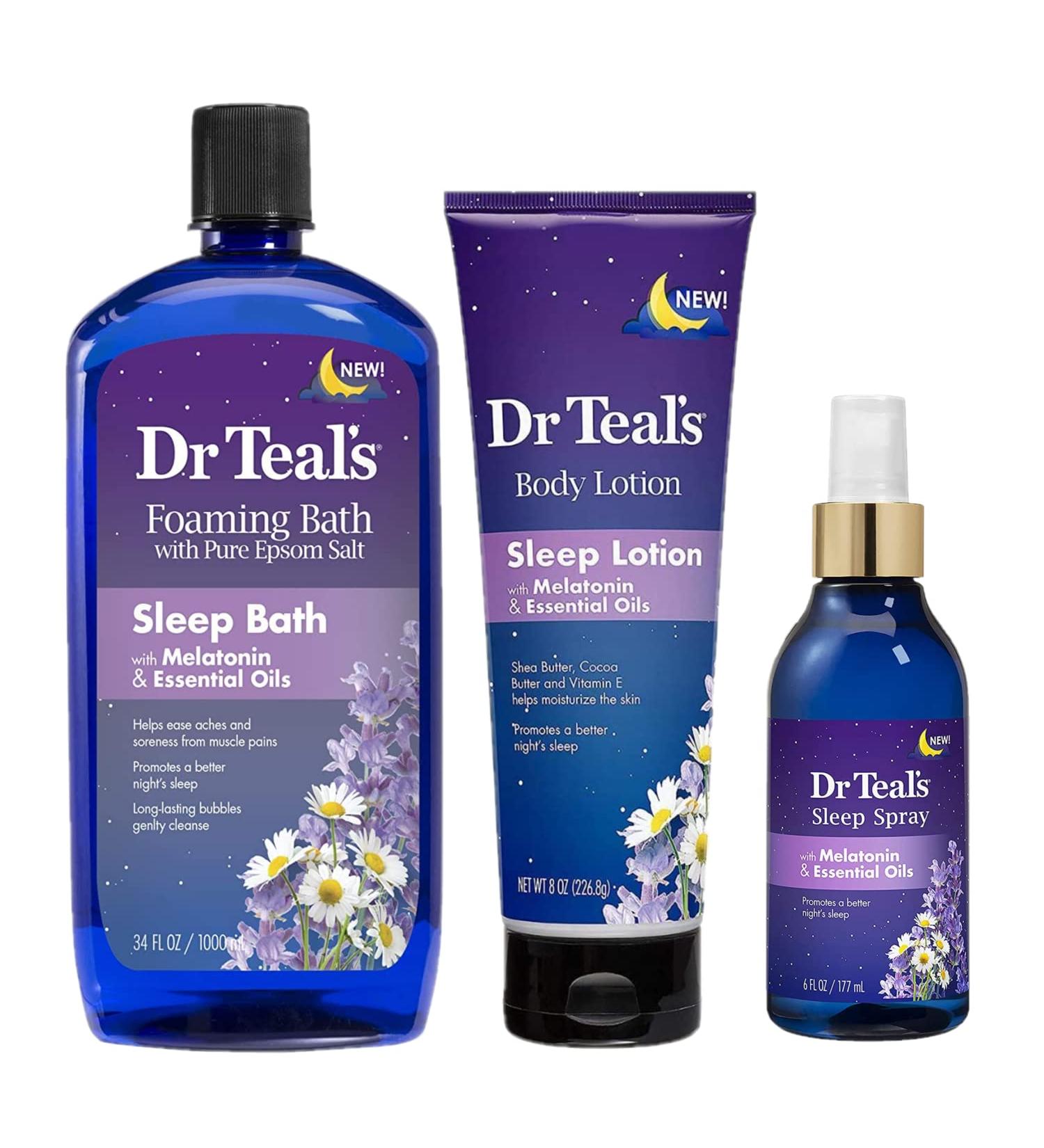 Dr Teals Melatonin Sleep Bath Gift Set - Foaming Bath, Body Lotion & Sleep Spray - Lavender & Melatonin for Better Sleep - At-Home Spa Kit - Buy Online on SooperMarket.com