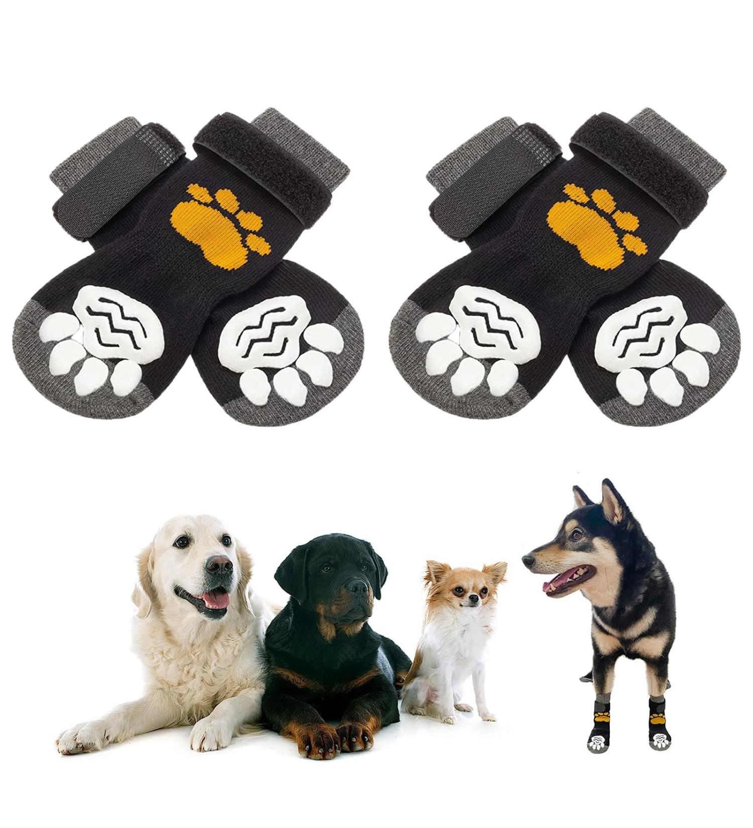 2 Pairs Anti Slip Dog Socks Paws Stop Licking Dog Cat Paw Protectors with Waterproof Rubber Bottom and Adjustable Straps Dog Claw Socks for Puppy Dog Indoor Outdoor Hardwood Floor Walking (M) - Buy Online on SooperMarket.com