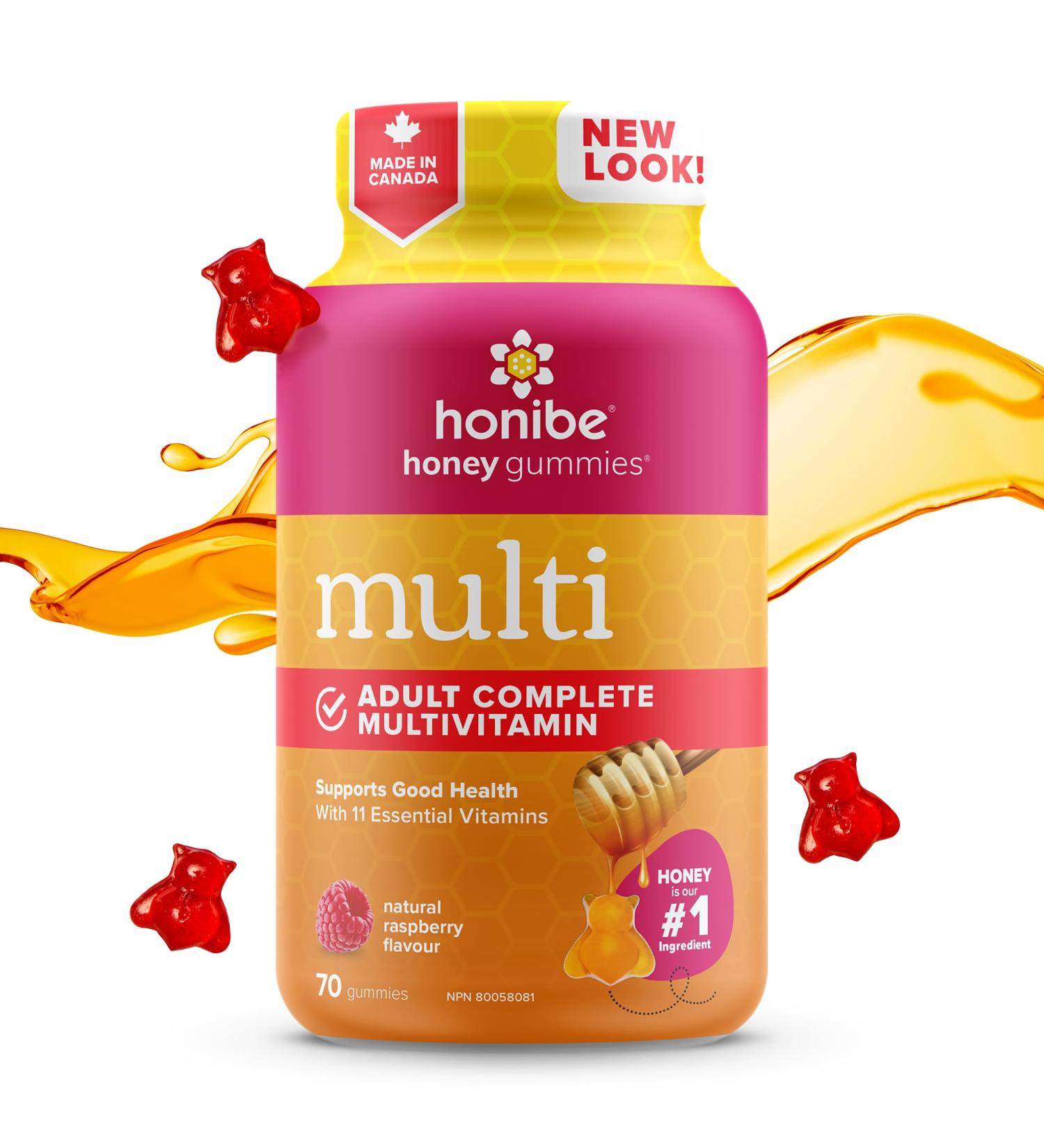 Honibe Complete Adult Multivitamin Gummies | Honey-Based Vitamins Made in Canada | Chewable Gummy Multivitamins for Women or Men | Daily Essential Vitamins and Minerals | Vegetarian Vitamin Gummies | 70 gummies | - Buy Online on SooperMarket.com