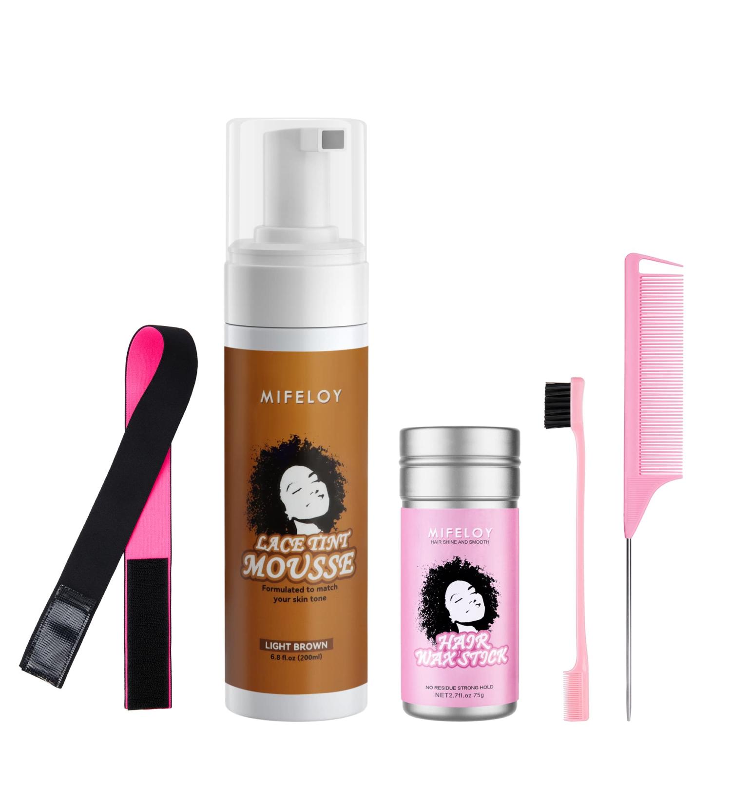 5 Pcs Wig Tool Kit 200ml Lace Tint Melting Hair Mousse Foam Mocha Light Brown Toupees Spray Glue 75g Styling Wax Stick Pomade Gel Wig Band Edge Control Brush Needle Tail Comb 5 Pcs Wig Tool Set-Light Brown-Pink - Buy Online on SooperMarket.com