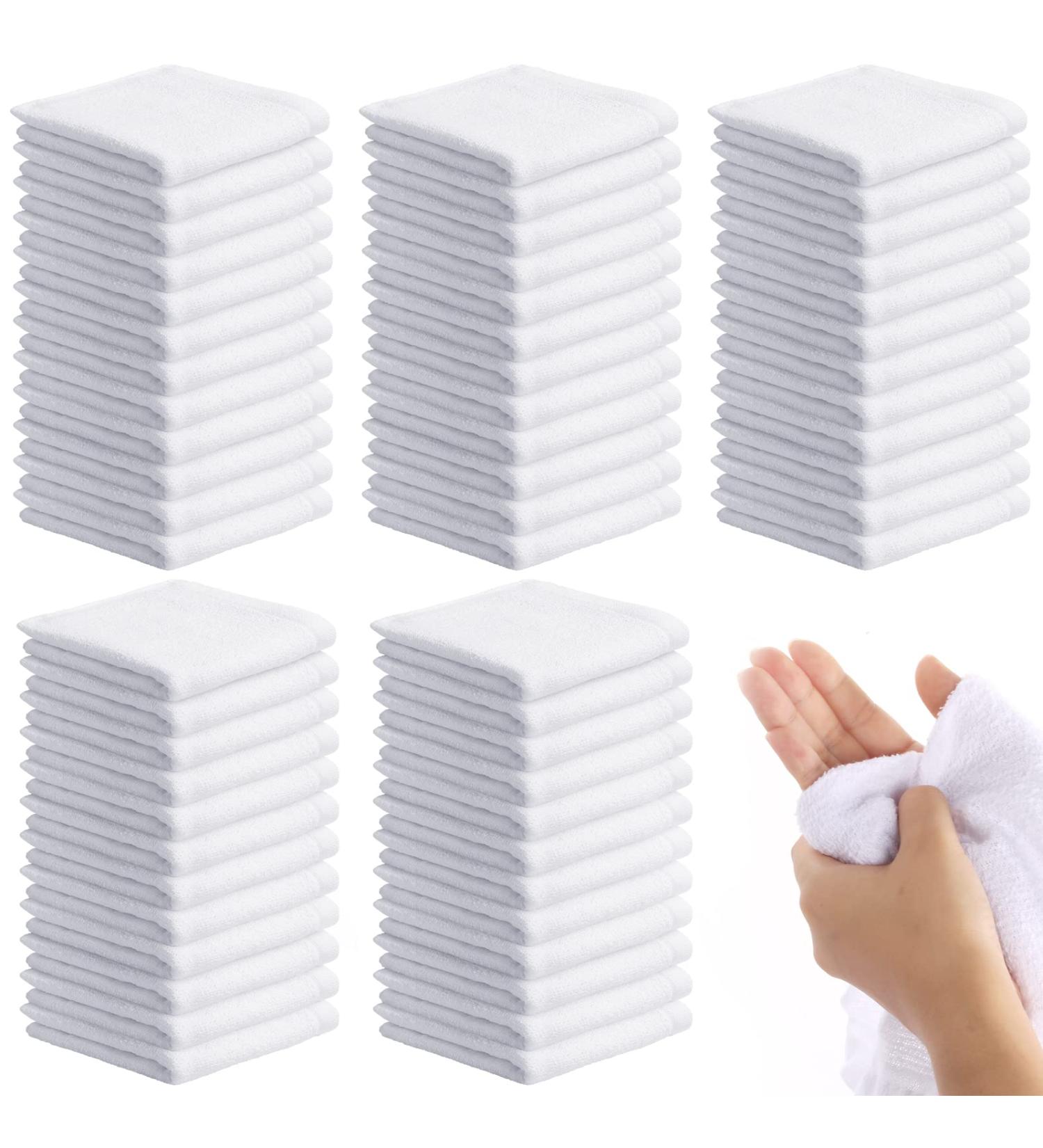60 Pcs 12x12 Inch White Cotton Washcloths Set - Absorbent & Multipurpose Face Towels for Bathroom & Kitchen - Machine Washable Gym Towels & Cleaning Rags - Buy Online on SooperMarket.com