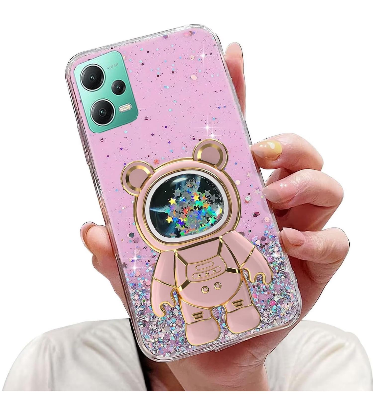 Buy Tivenfezk Nadoli Soft Silicone Glitter Astronaut Case for Xiaomi Redmi Note 12 5G - Pink Hidden Stand Shell - Buy Online on SooperMarket.com
