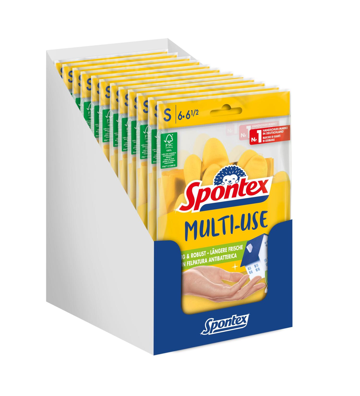 Spontex Multi Use Household Gloves - 12 Pairs with Fresh Protection & Cotton Flock - Size S - Eco-Friendly FSC Naturnex - Buy Online on SooperMarket.com