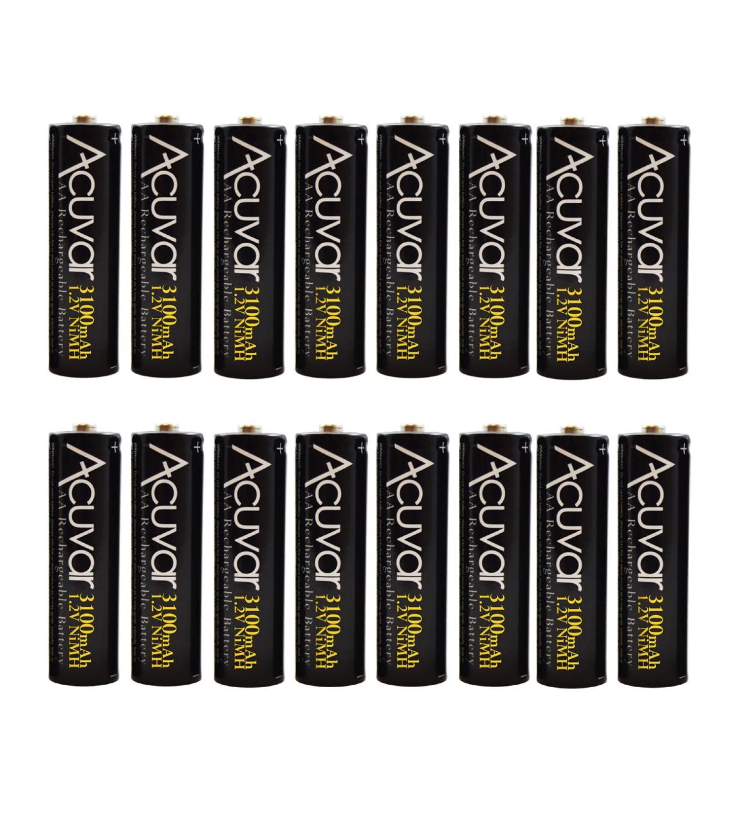 (16) Acuvar High Capacity AA Rechargeable Batteries 3100mAh NiMH Precharged