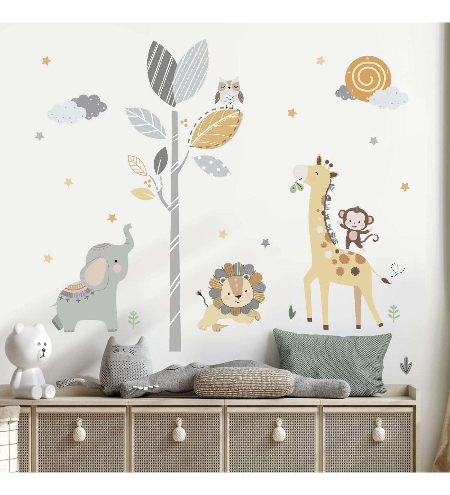 Decalmile Safari Animals Tree Wall Stickers - Jungle Elephant Lion Giraffe Wall Decals for Baby Nursery and Kids Room Decor - Buy Online on SooperMarket.com