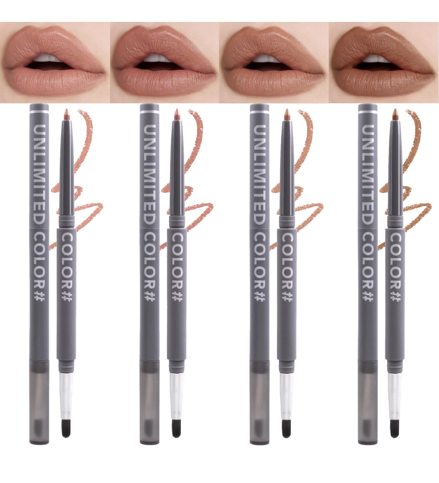 Nude Lip Liner Creamy Set - 4PC Vegan Cruelty-Free Matte Pencils with Brush - Precise & Define, Easy to Use - A01 - Buy Online on SooperMarket.com